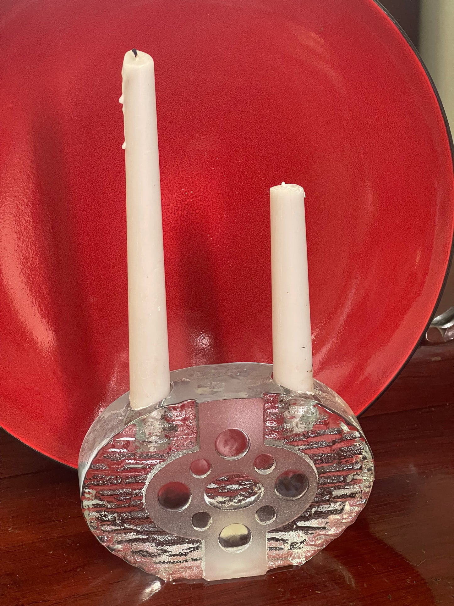 1970s Swedish Textured Art Glass Statement Piece Candle Holder by Nybro Glasbruk