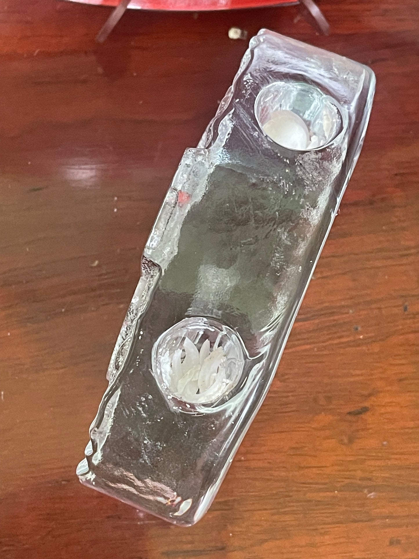 1970s Swedish Textured Art Glass Statement Piece Candle Holder by Nybro Glasbruk