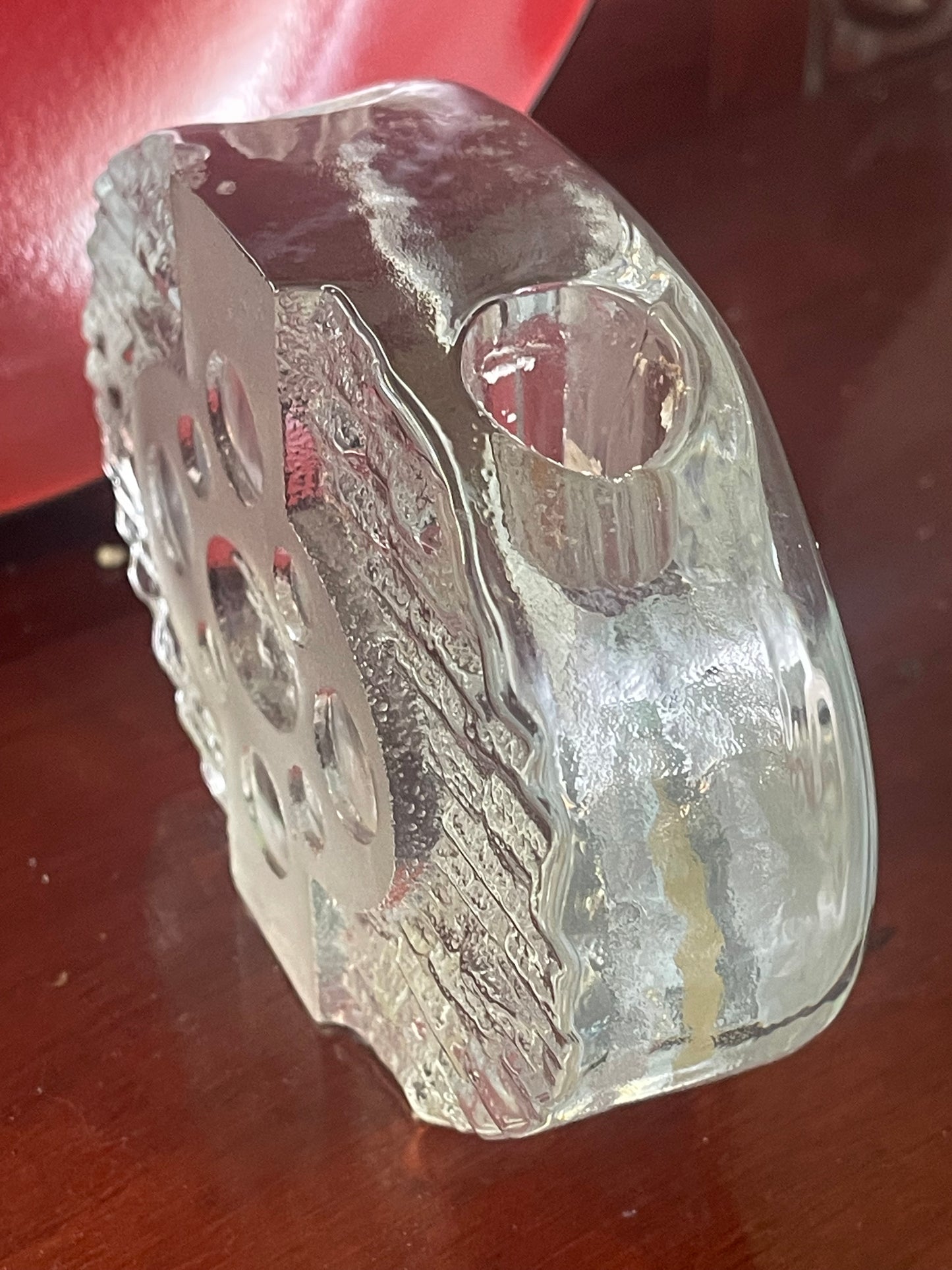 1970s Swedish Textured Art Glass Statement Piece Candle Holder by Nybro Glasbruk