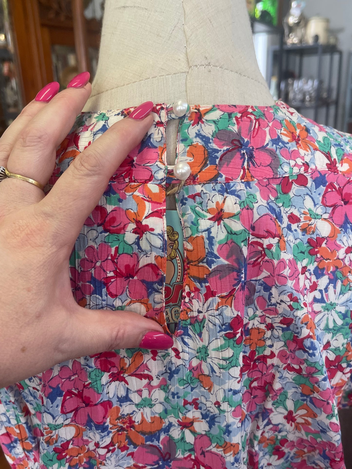 Vintage 80s does 30s silky floral dress by Mark Two, size 10-12