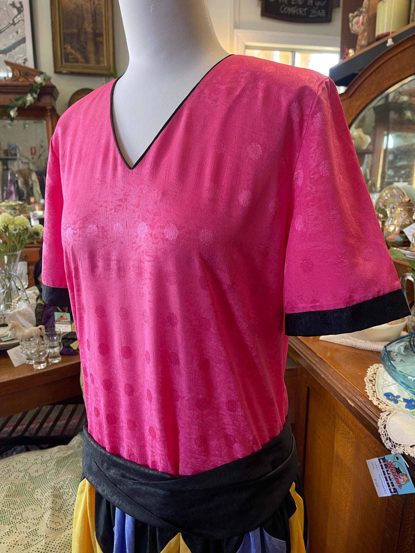 Vintage 1980s pink satin dress with harlequin skirt size 10 by Keya, Gold Coast Australia