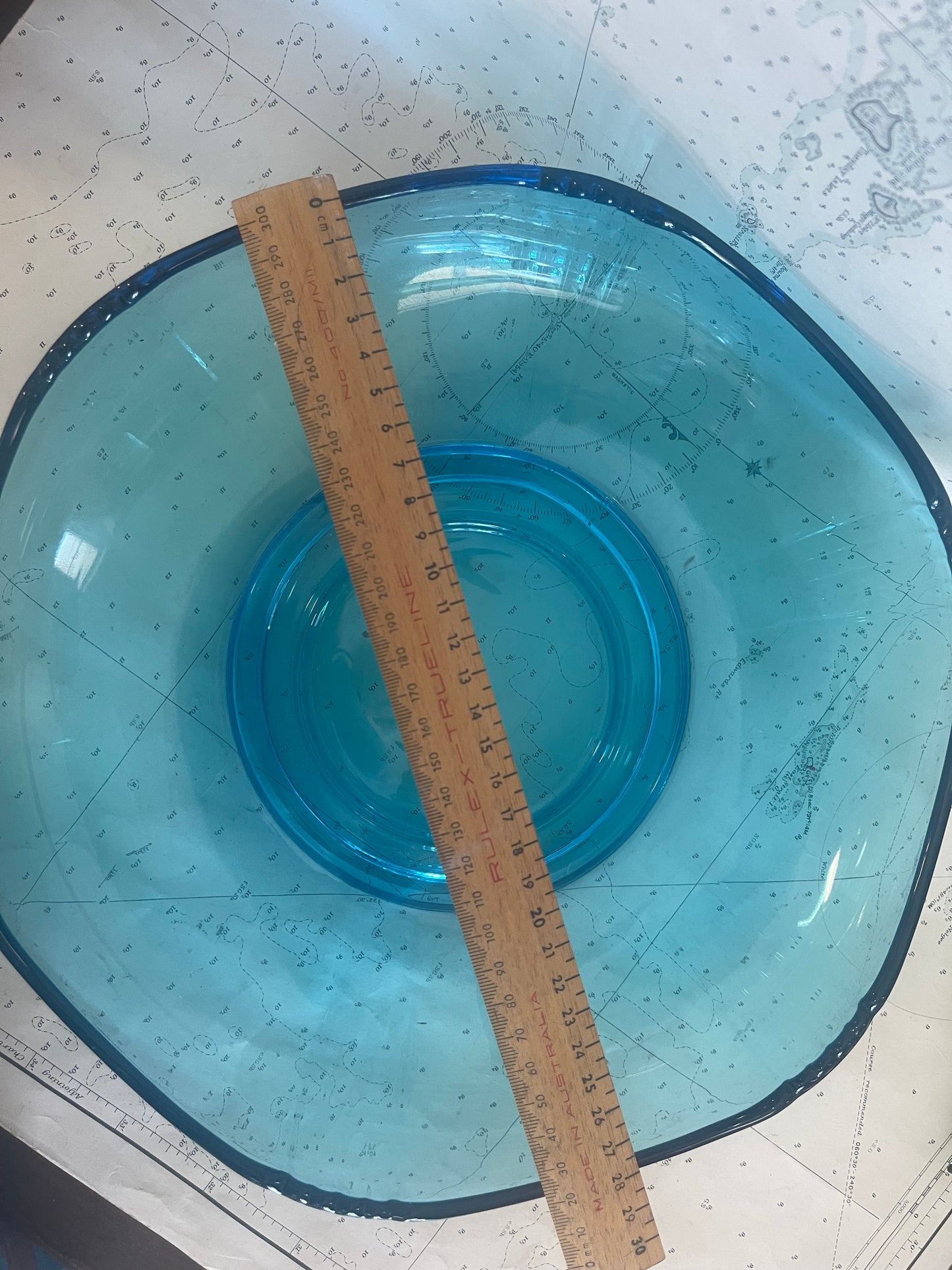 1930s Art Deco blue glass large float bowl by Josef Inwald