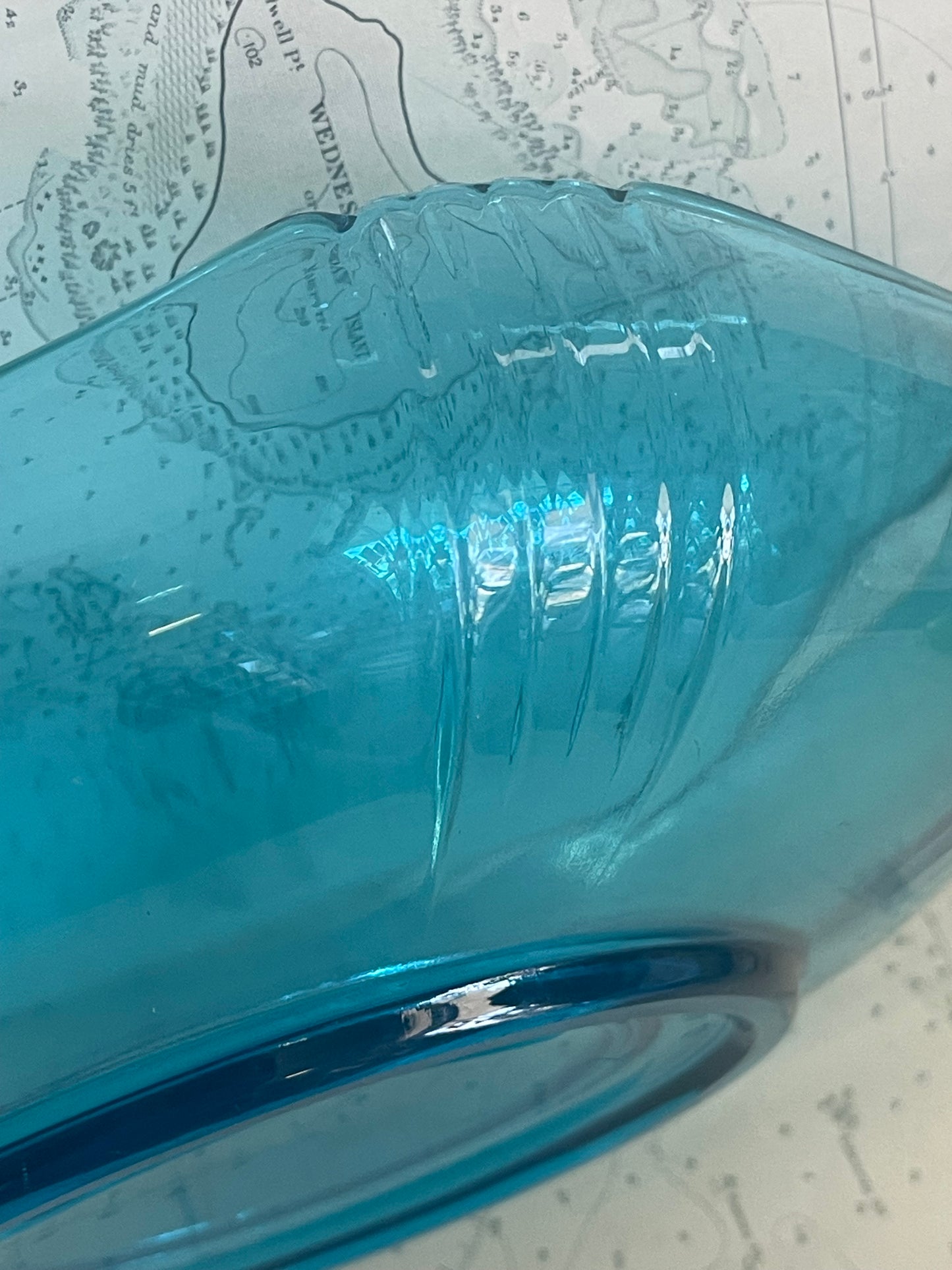 1930s Art Deco blue glass large float bowl by Josef Inwald