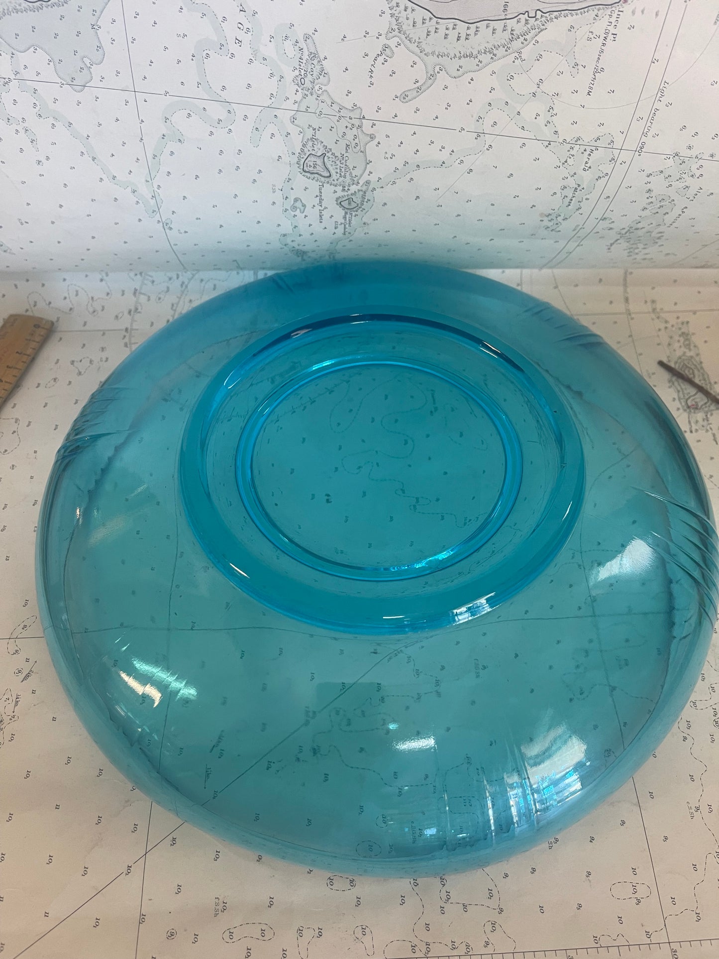 1930s Art Deco blue glass large float bowl by Josef Inwald