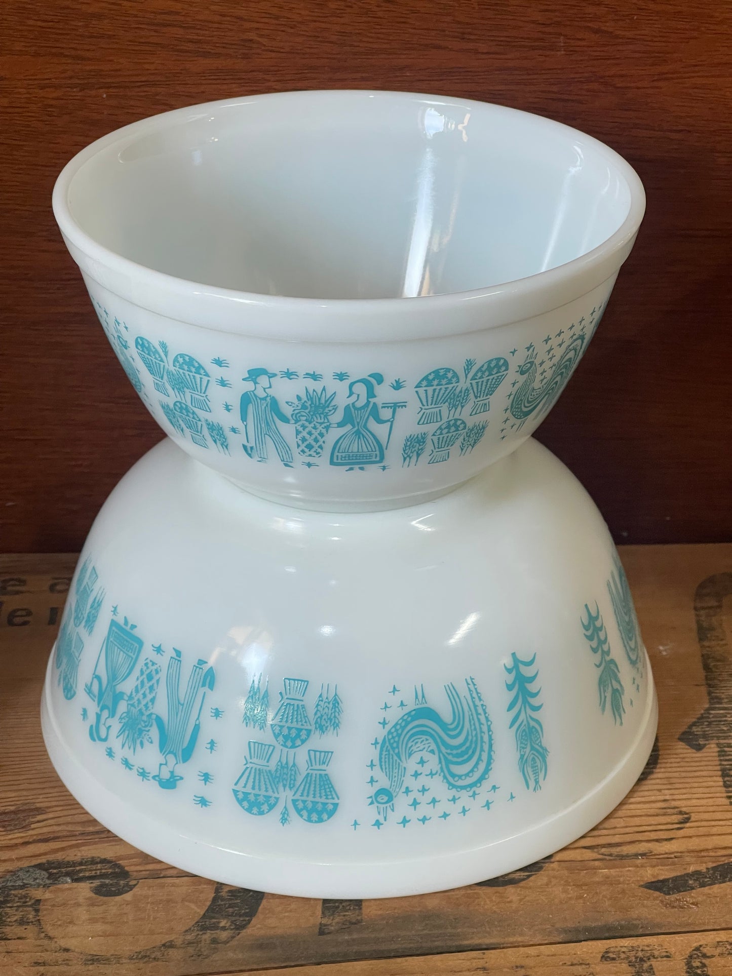 VINTAGE Blue And White Pyrex “Amish Butterprint” Mixing Bowls Set of TWO (2)