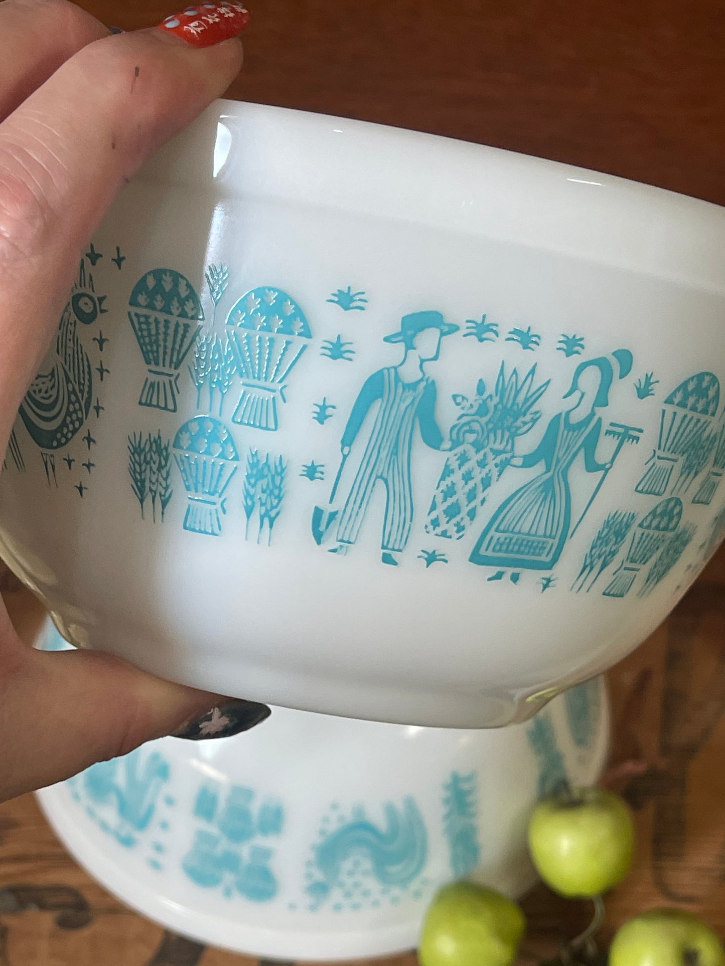 VINTAGE Blue And White Pyrex “Amish Butterprint” Mixing Bowls Set of TWO (2)