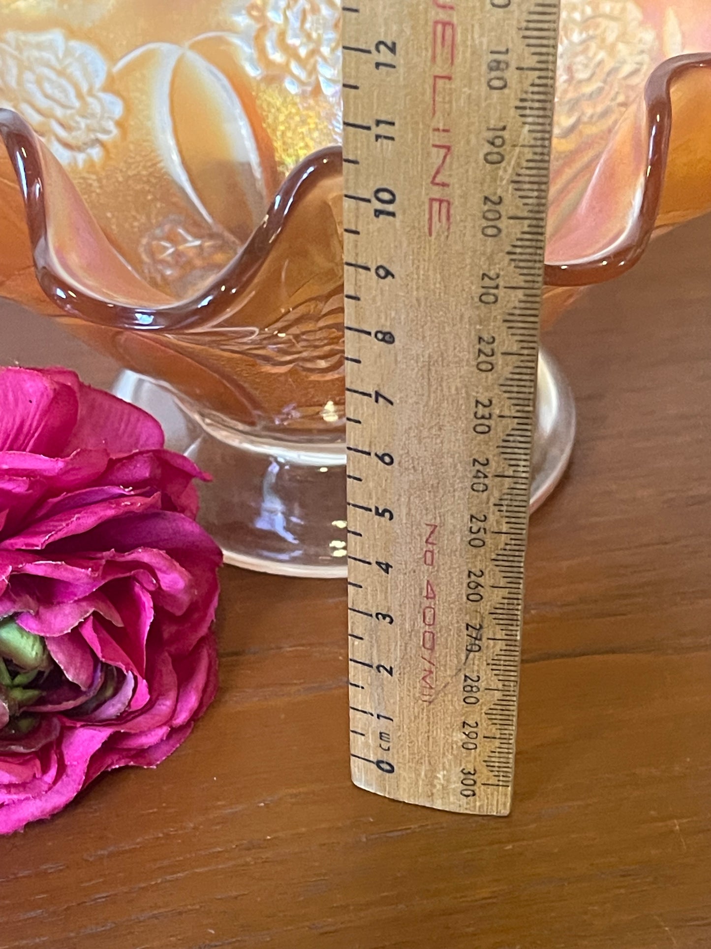 Antique Dugan Fluted Carnival Glass Bowl – Opalescent with Floral Detail