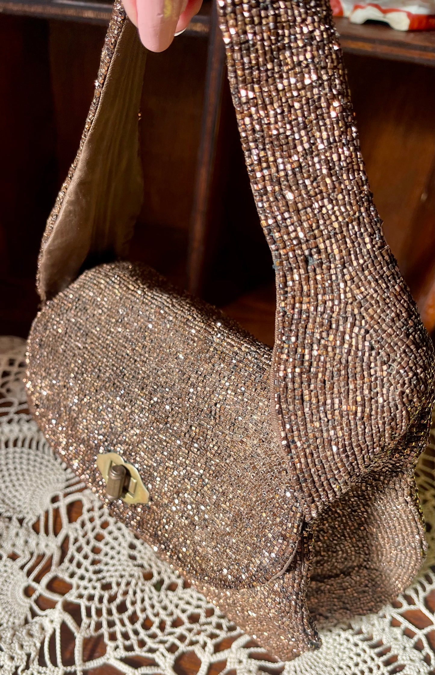 Vintage 1950s French Bronze Beaded Evening Bag