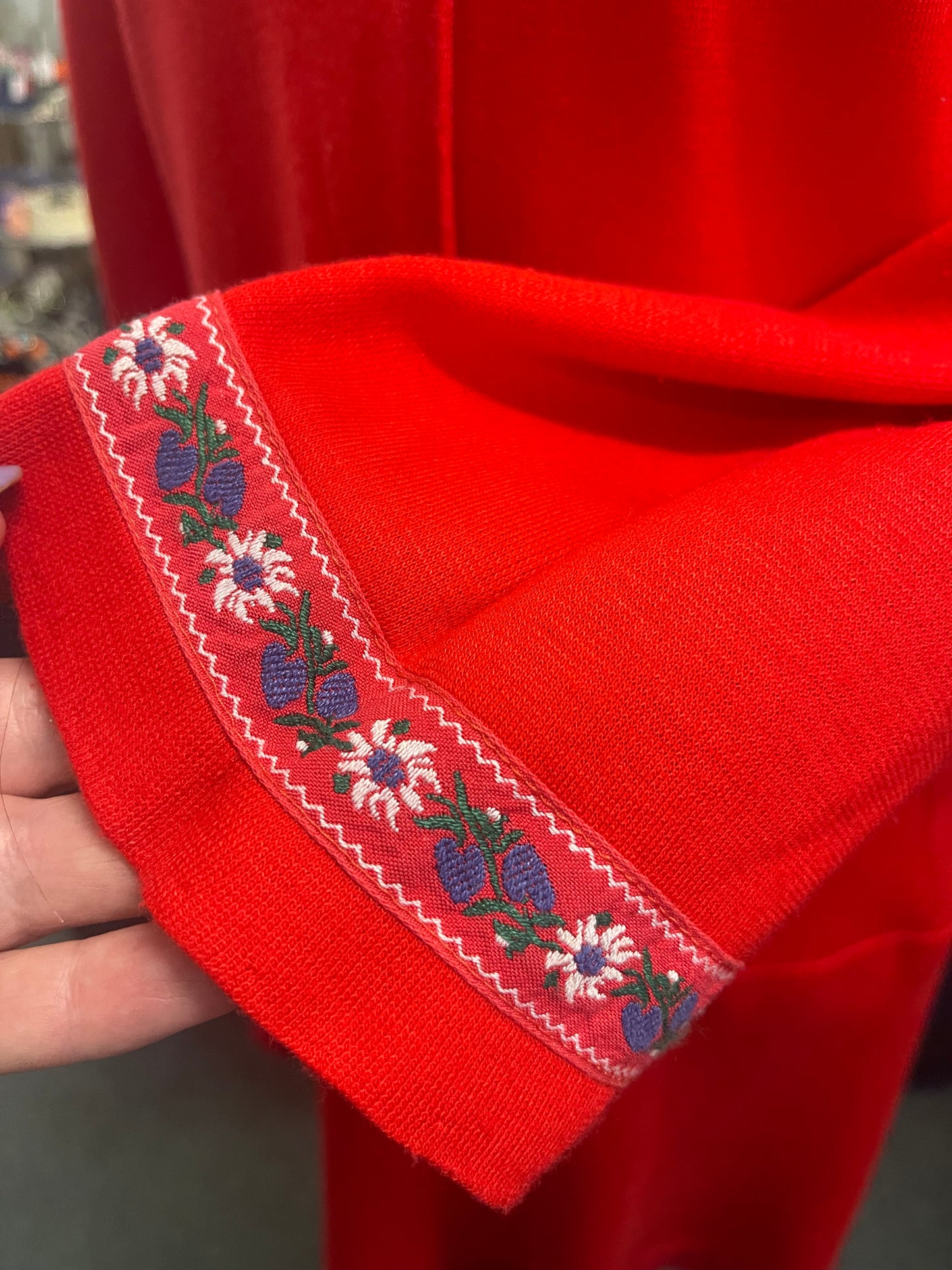 Vintage 70s red wool jersey shirt waist dress, size 10-12