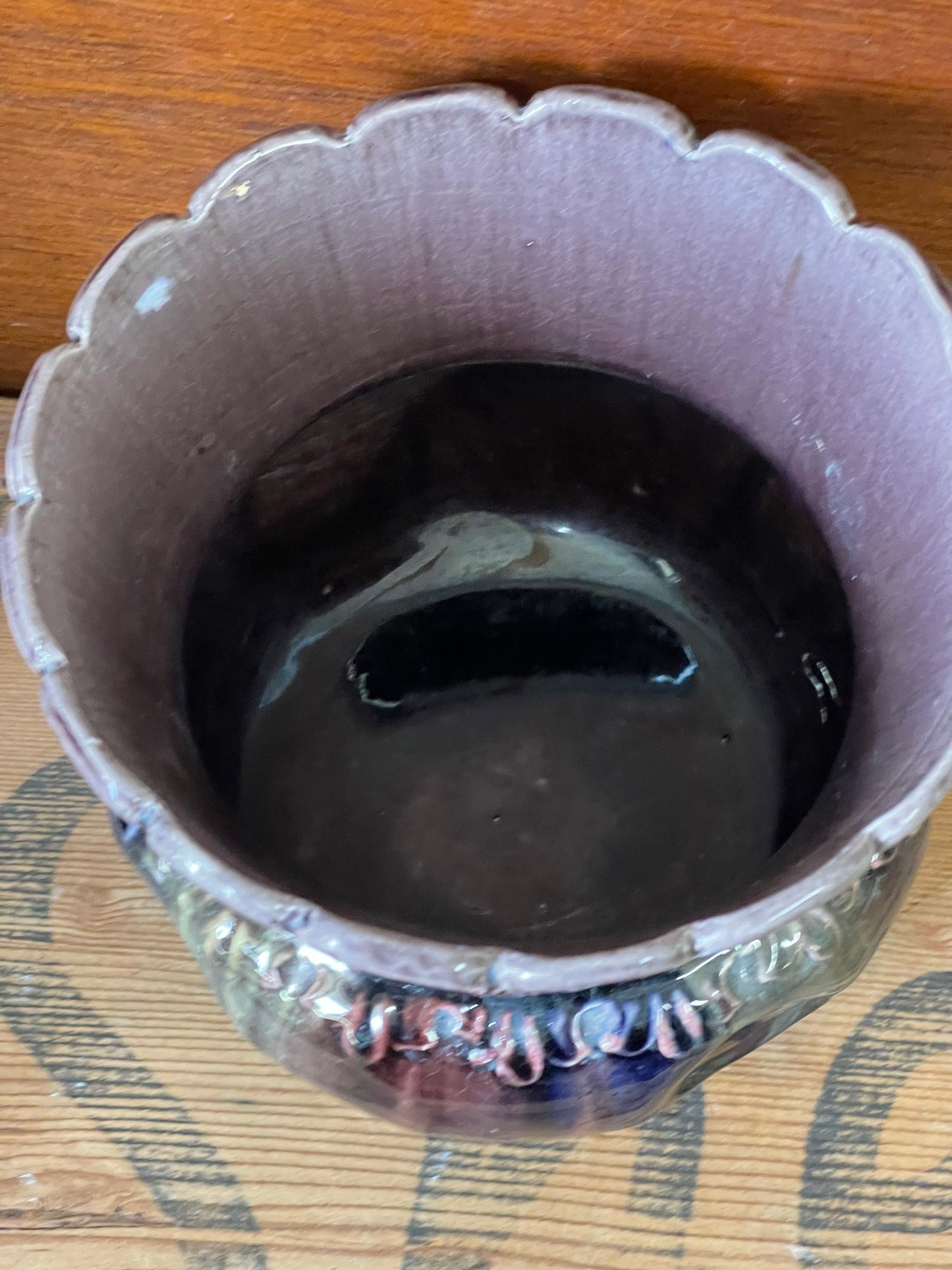Vintage Majolica 1920s Jardiniere Art Nouveau Pottery Purple Daisy Planter