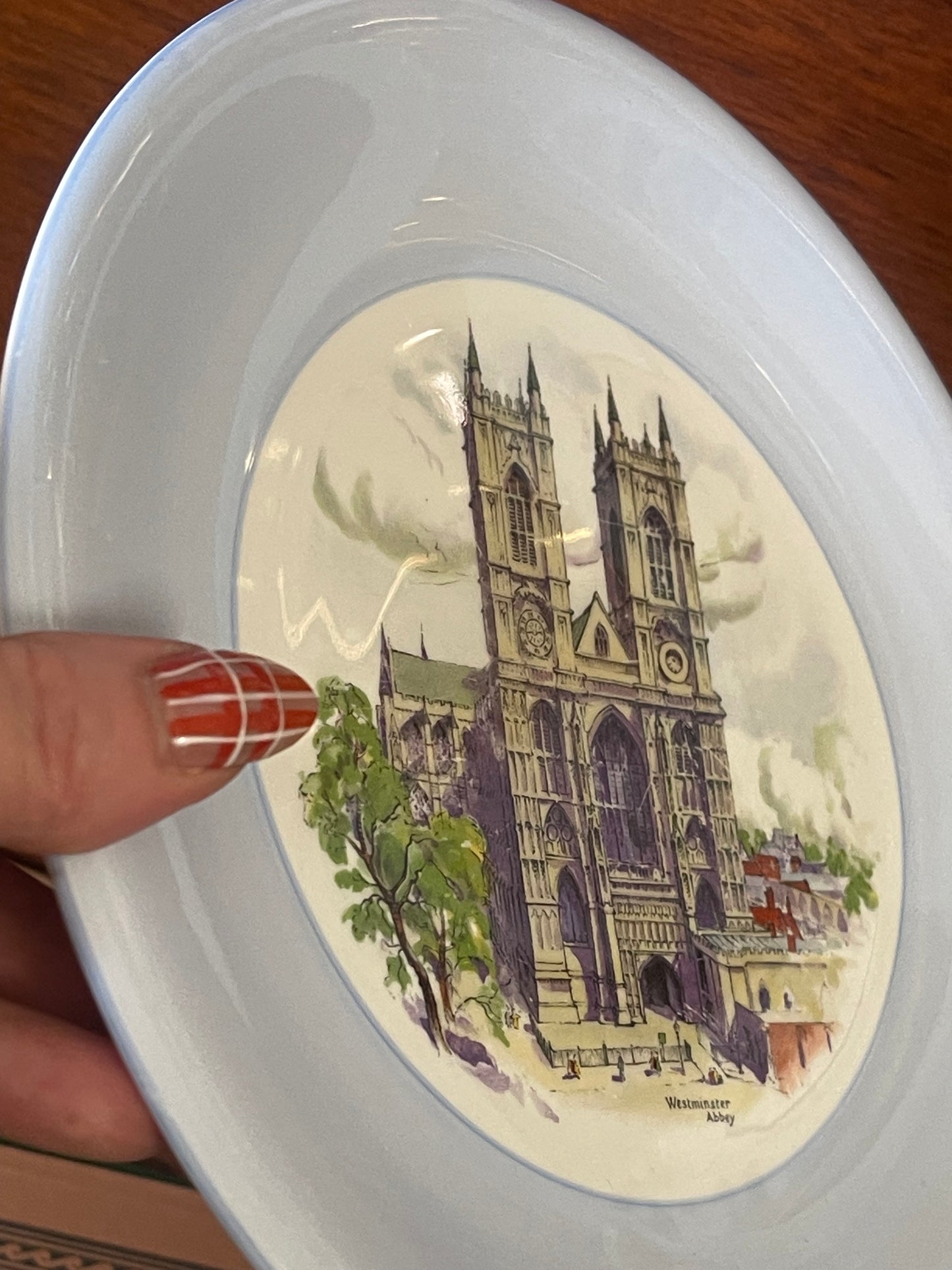 Shelley Westminster Abbey Dinner or cake Plate with blue border