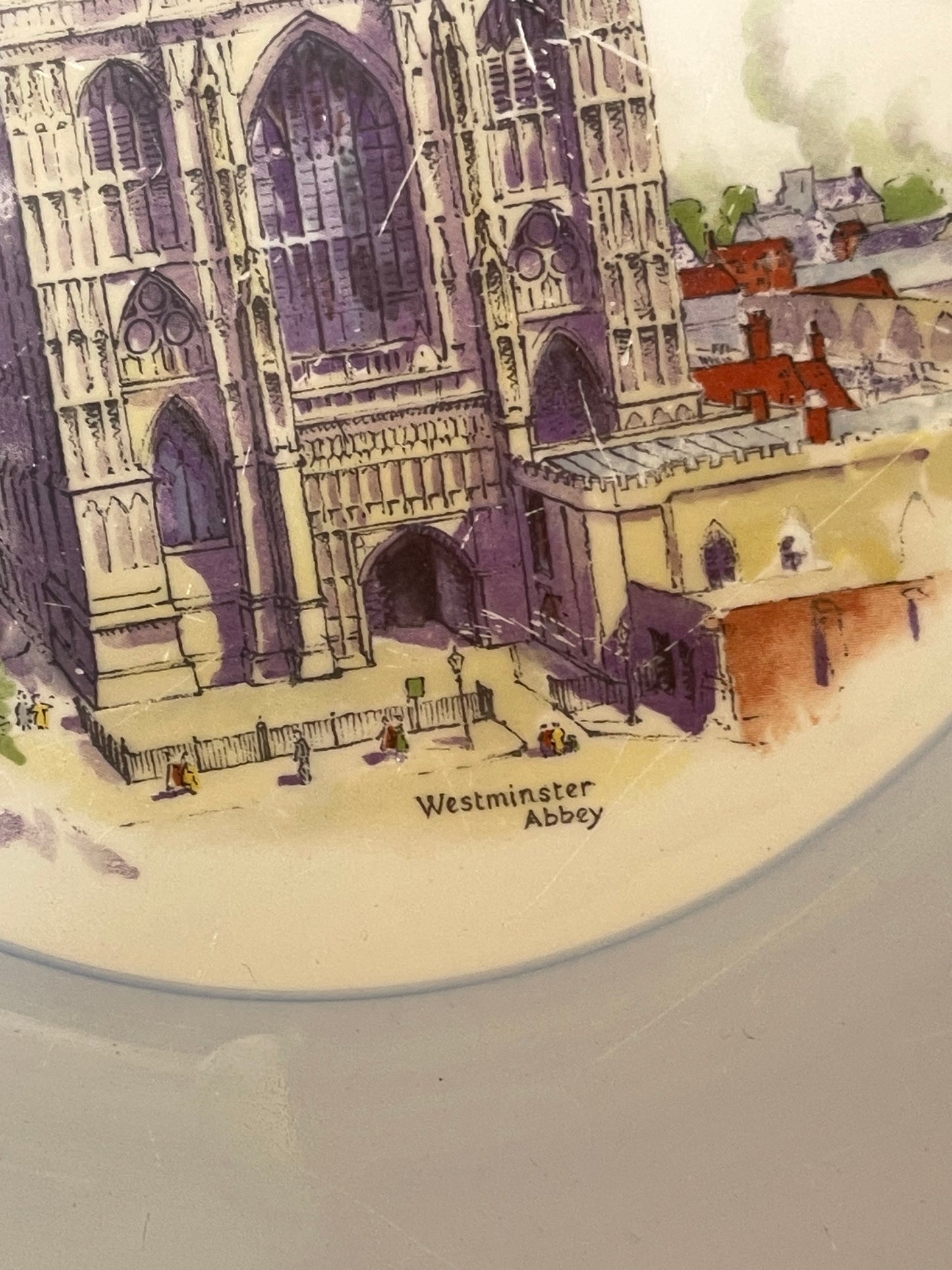 Shelley Westminster Abbey Dinner or cake Plate with blue border
