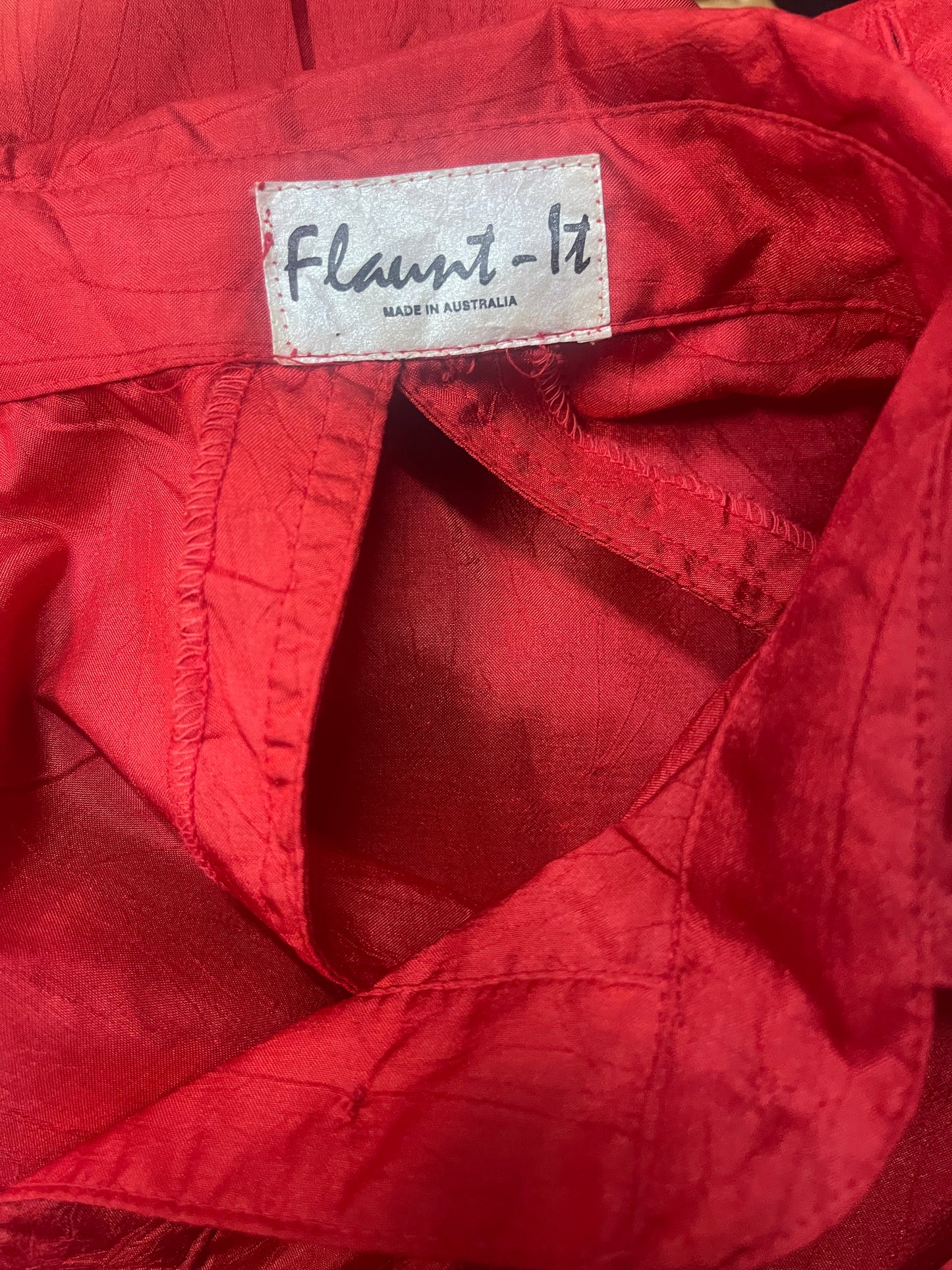Vintage 1980s red satin dress with button back and drop waist size 12-14 by Keya, Flaunt it Australia