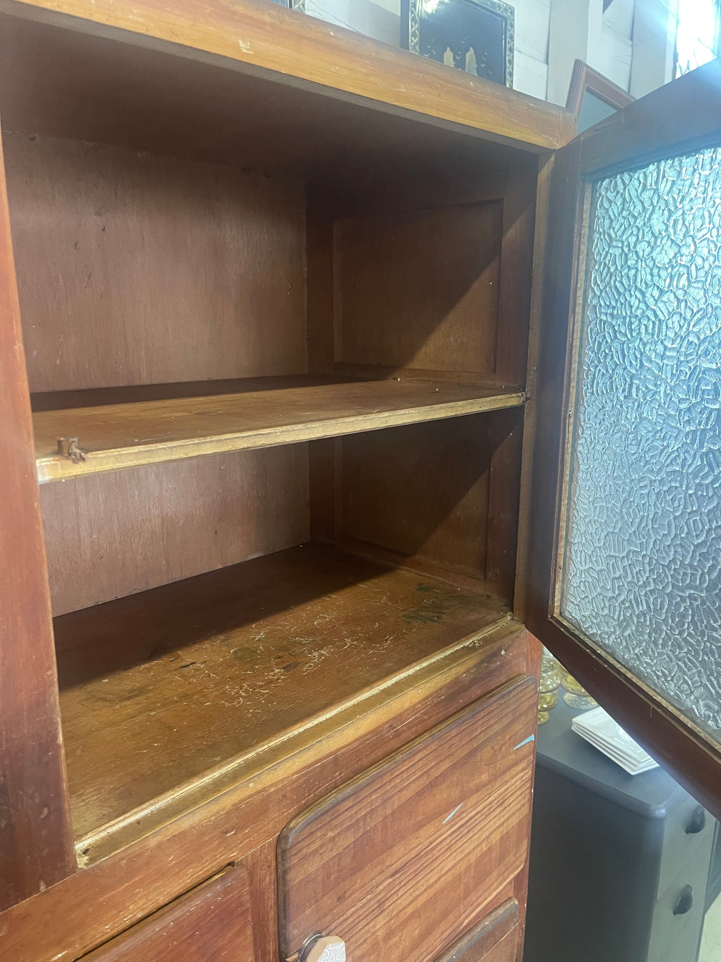 Vintage 1930s Timber Kitchen cabinet with glass doors