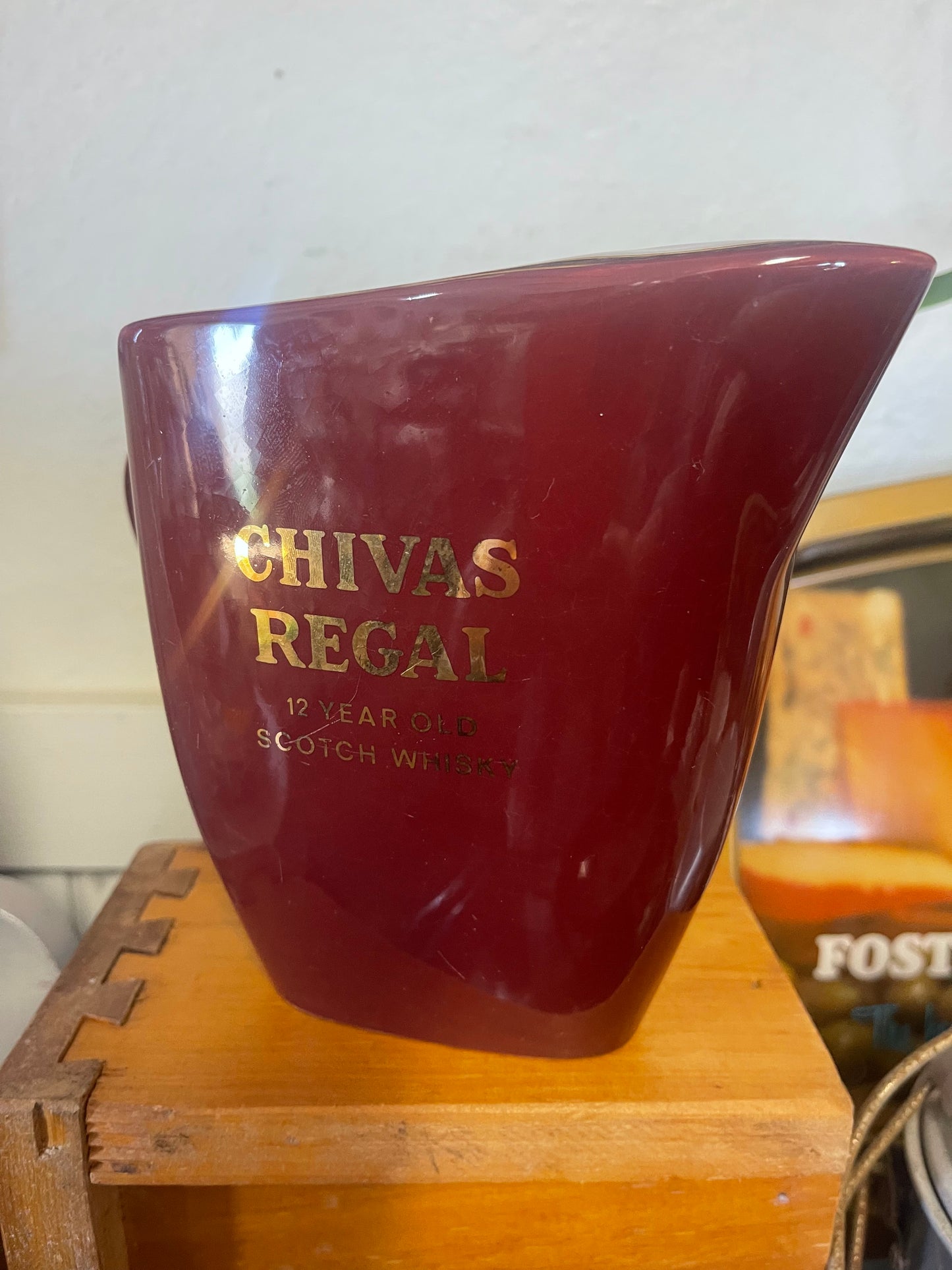 Vintage 80s Chivas Regal Whisky Water Jug maroon Wade Green Stamp