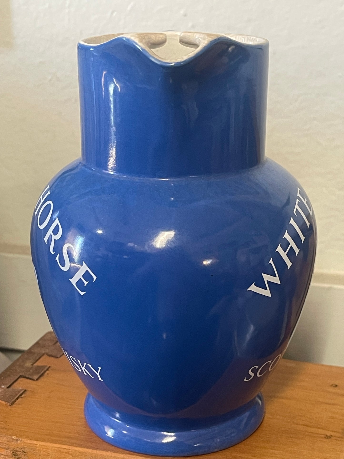 Vintage White Horse Scotch Whiskey Blue Water Jug