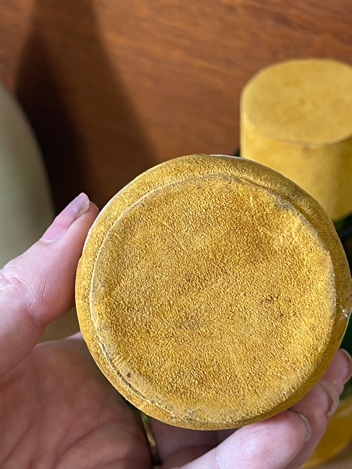 1960s Italian Green Glass Decanter & Four Tumblers with Suede Holders