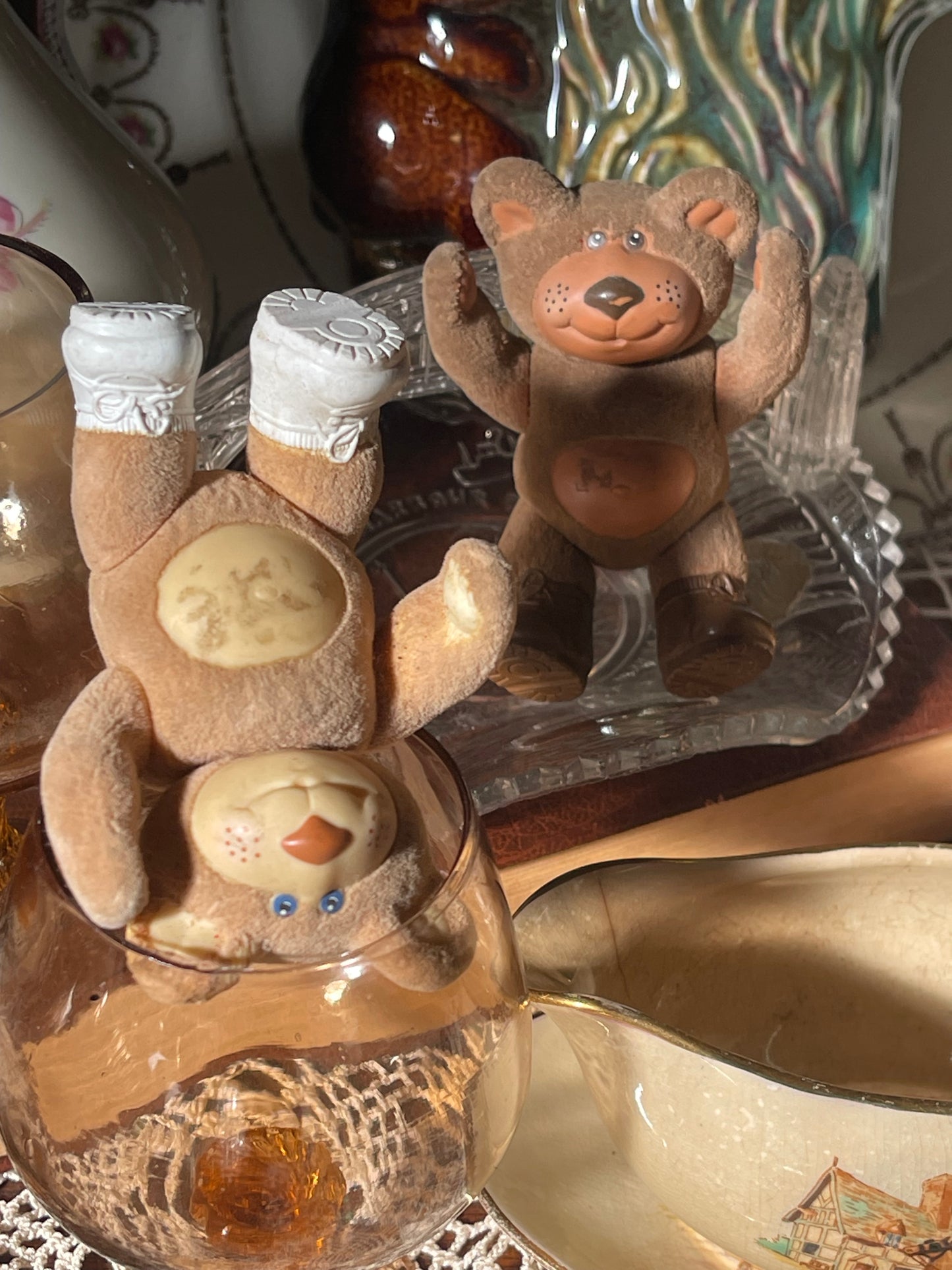 1980s Furskins Mini Bears – Set of Three (Original Flocked Figures)