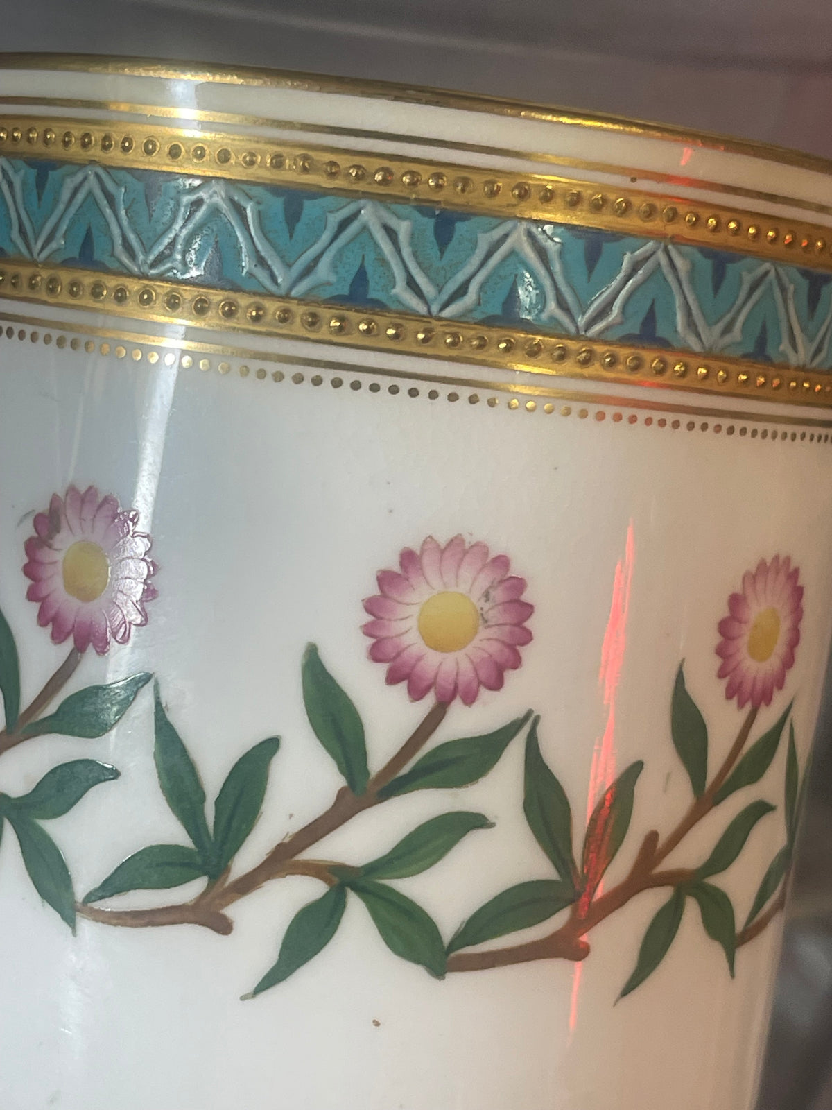 Royal Worcester Victorian Porcelain Mug – Turquoise, Pink Floral & Gilt Decoration
