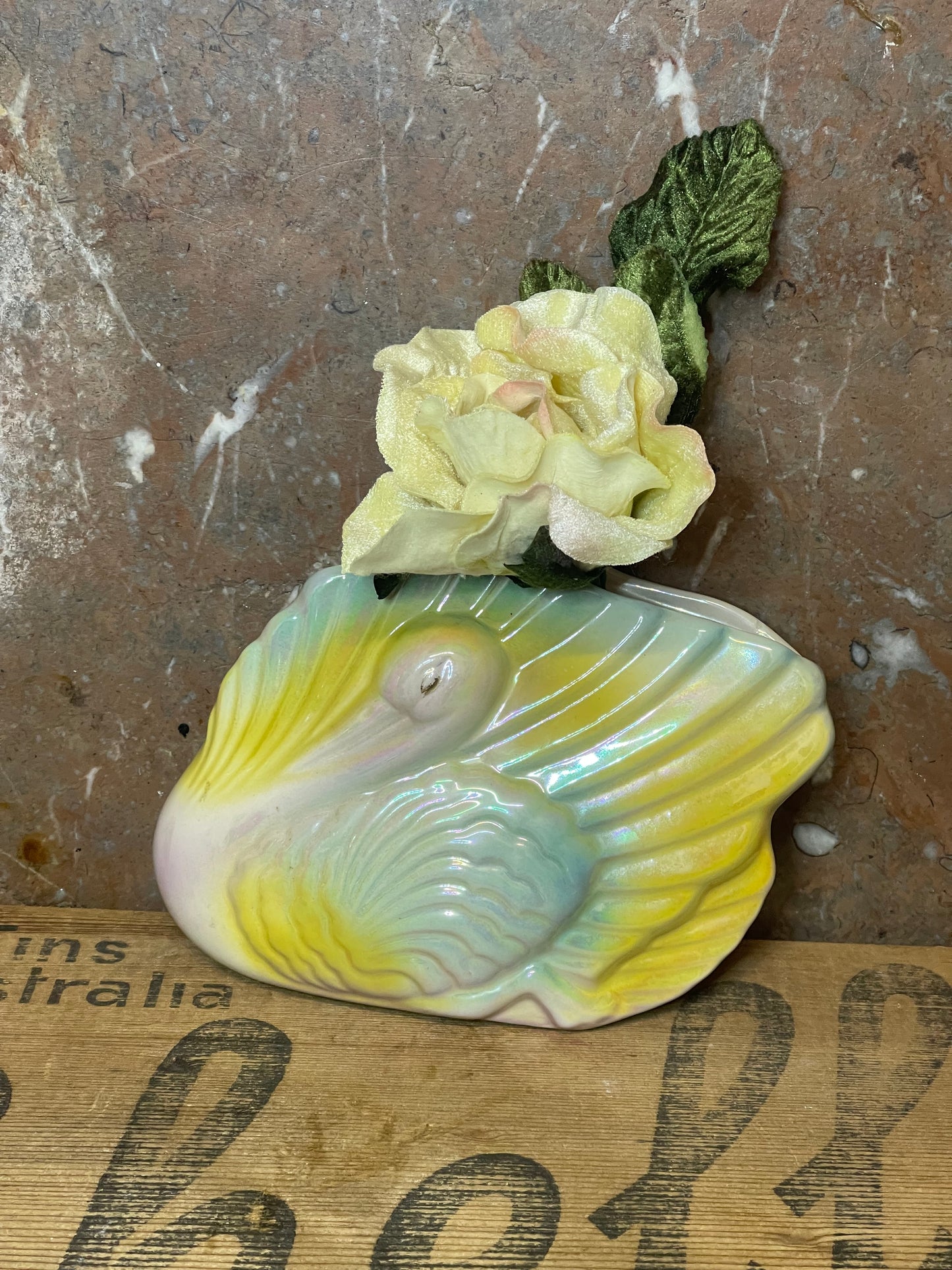 Pates Pottery Australian Wall Pocket Vase – Bird Design with Iridescent Glaze (1950s)