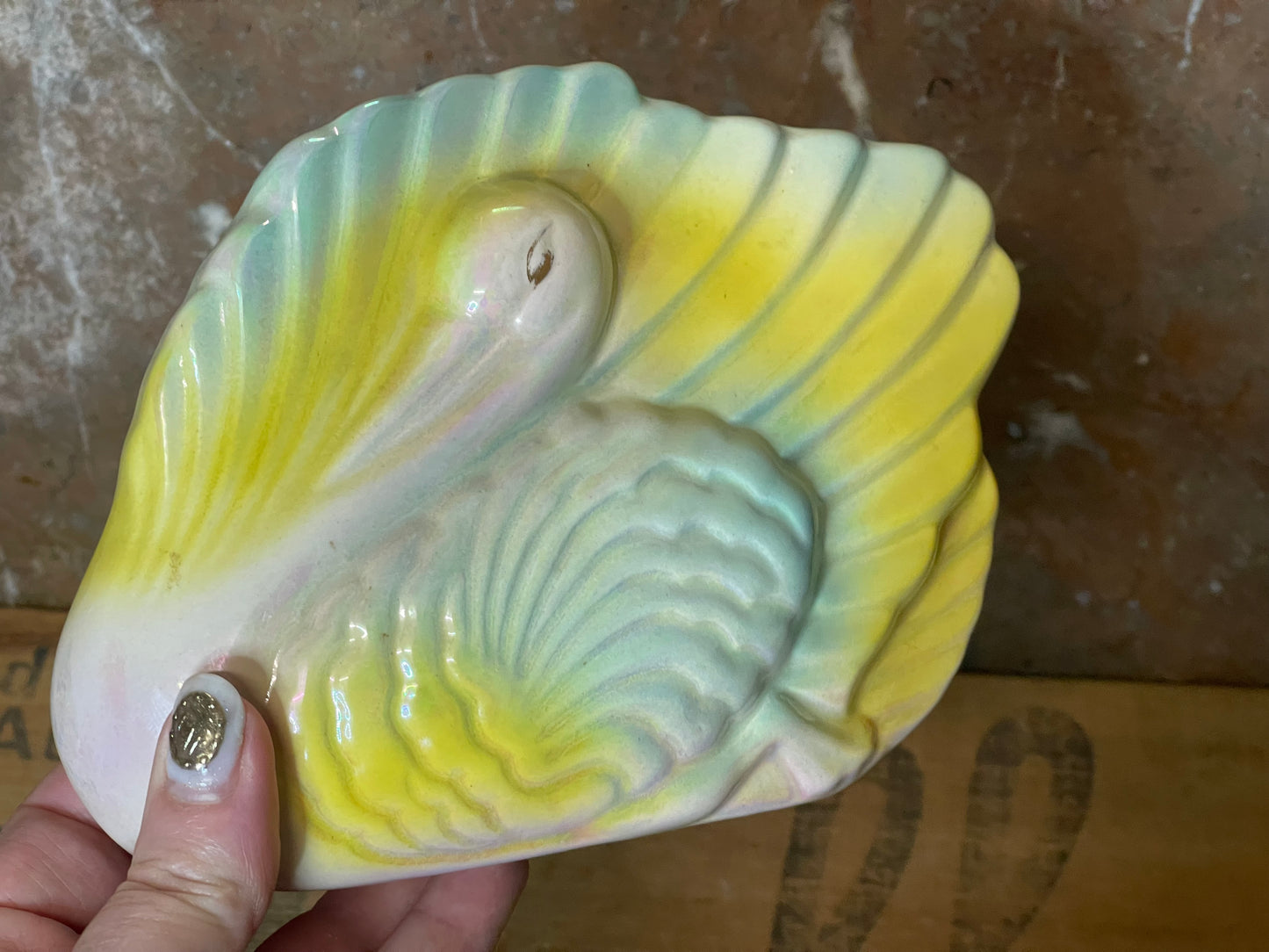 Pates Pottery Australian Wall Pocket Vase – Bird Design with Iridescent Glaze (1950s)