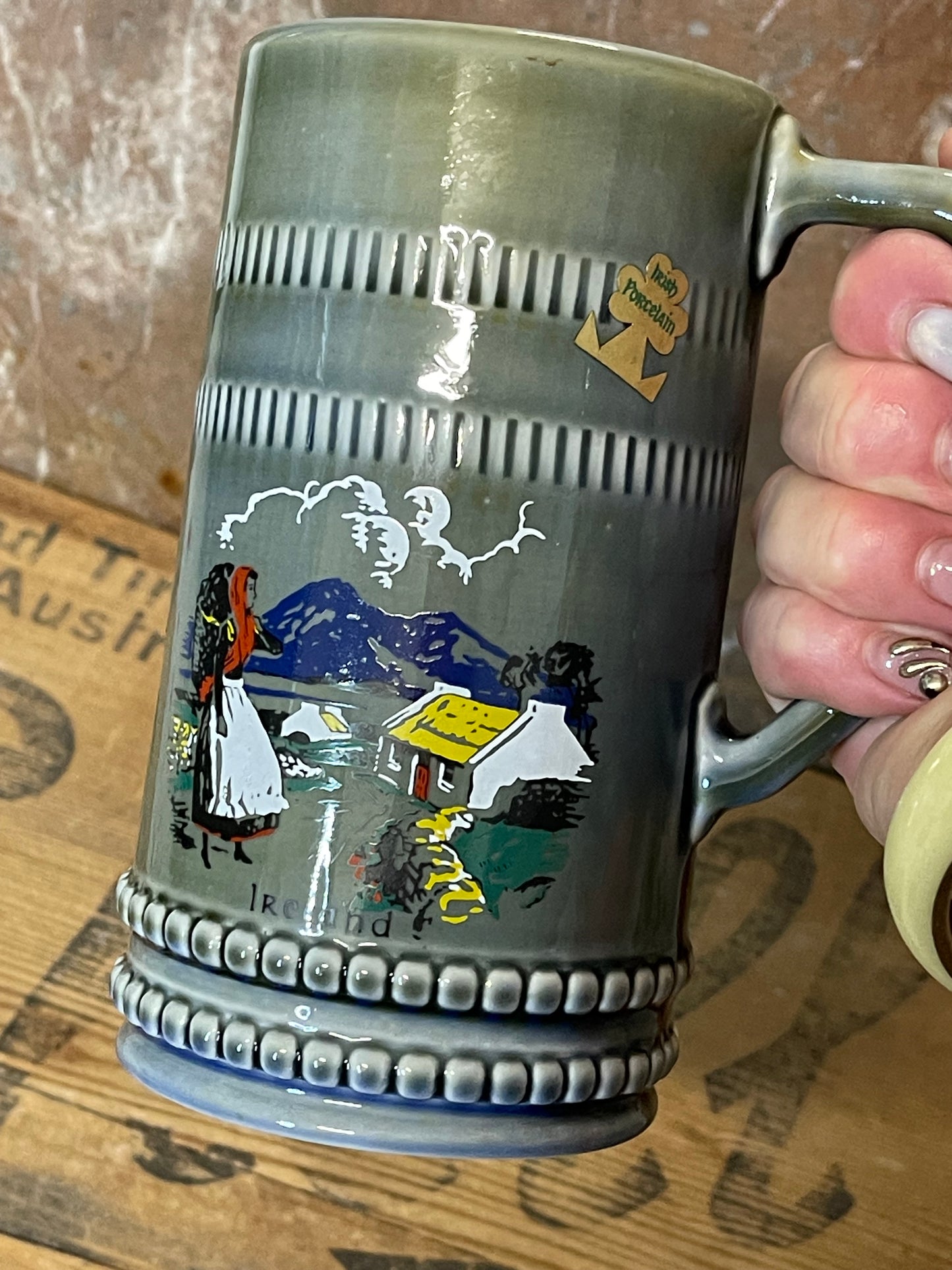 Wade Irish Porcelain Pottery Blue Green Stein Tankard Beer Ireland