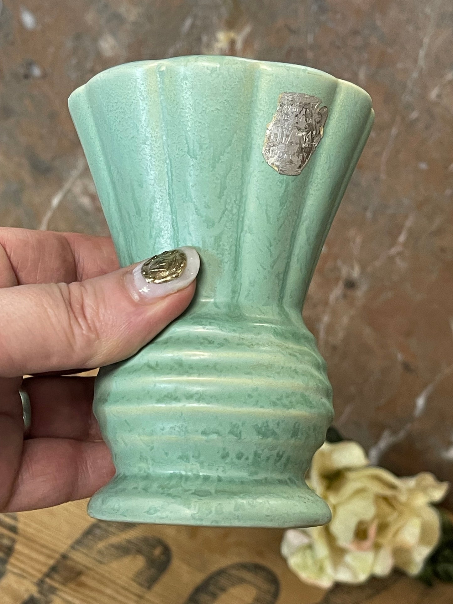 Vintage Australian Diana Pottery Small Green Vase