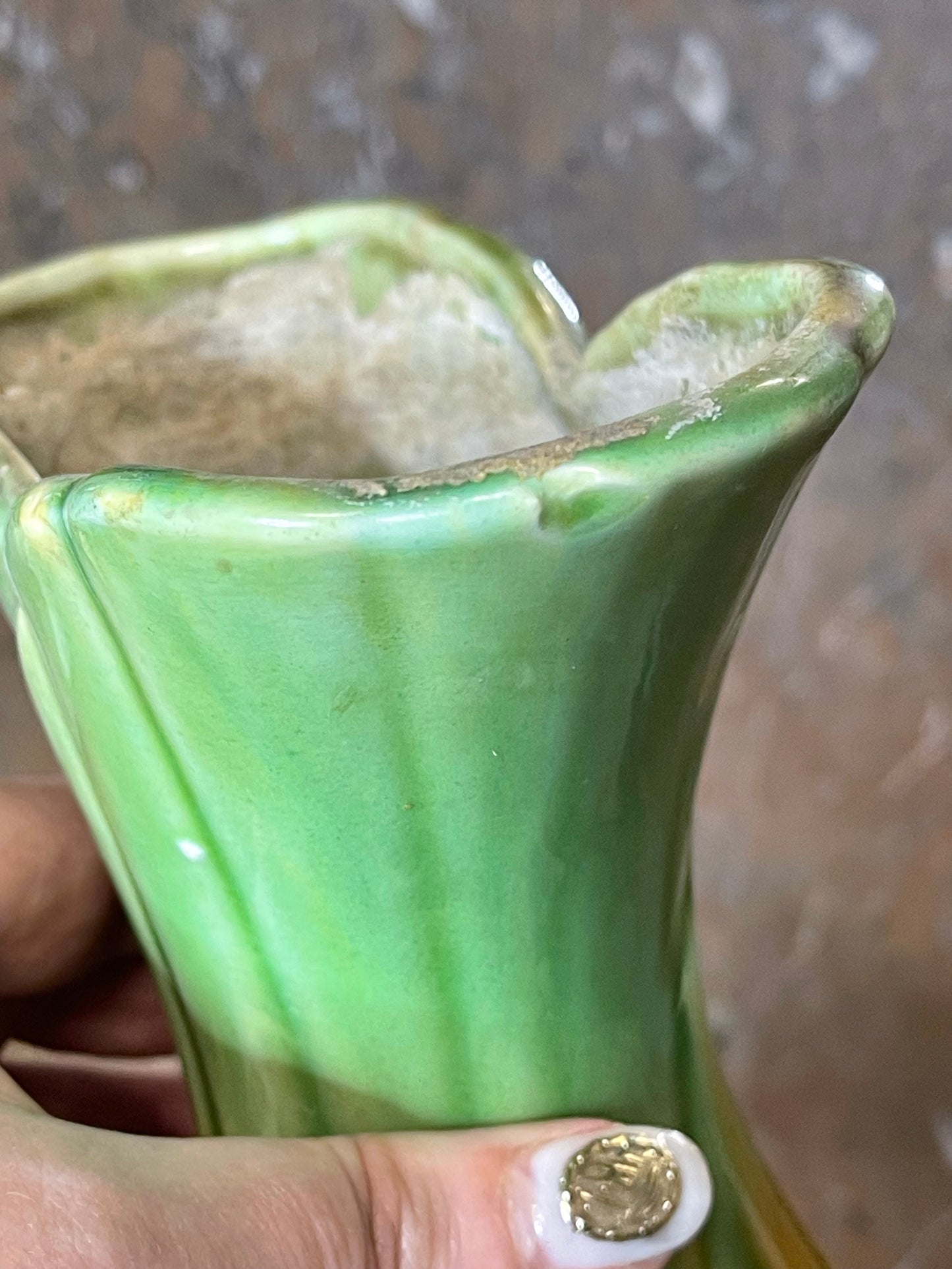 Vintage 1940s Australian Diana Pottery Medium Green Drip Glaze Vase