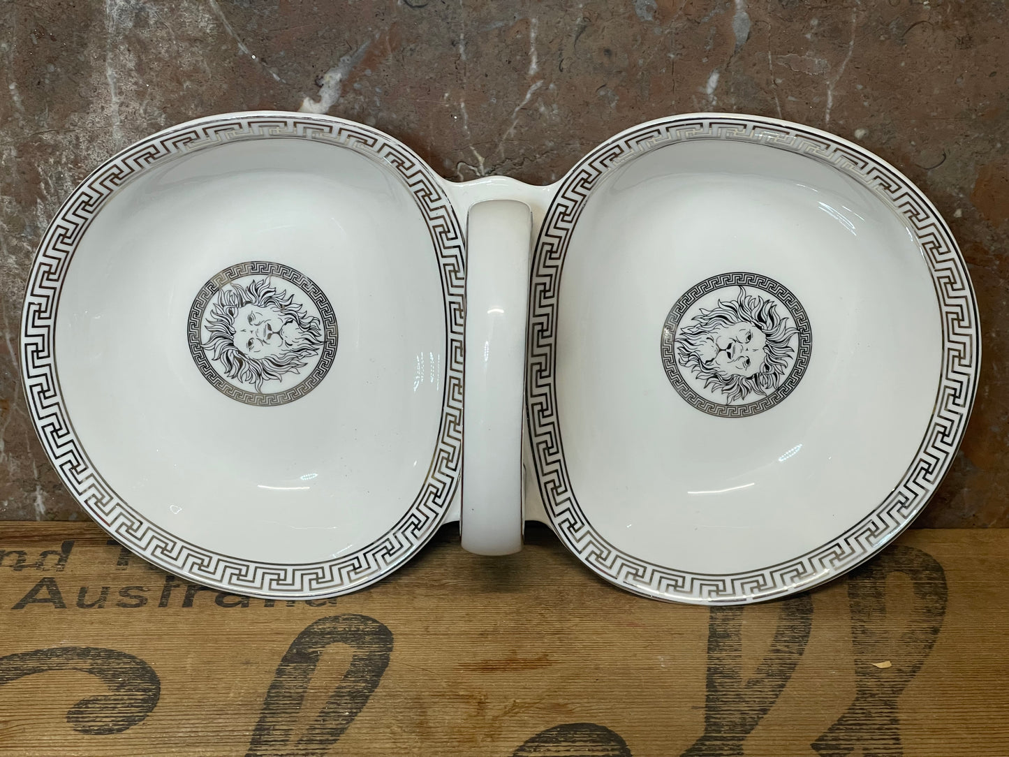 Vintage Trent & Dunne Twin Bowl Dish with Greek Key & Lion Medusa Design