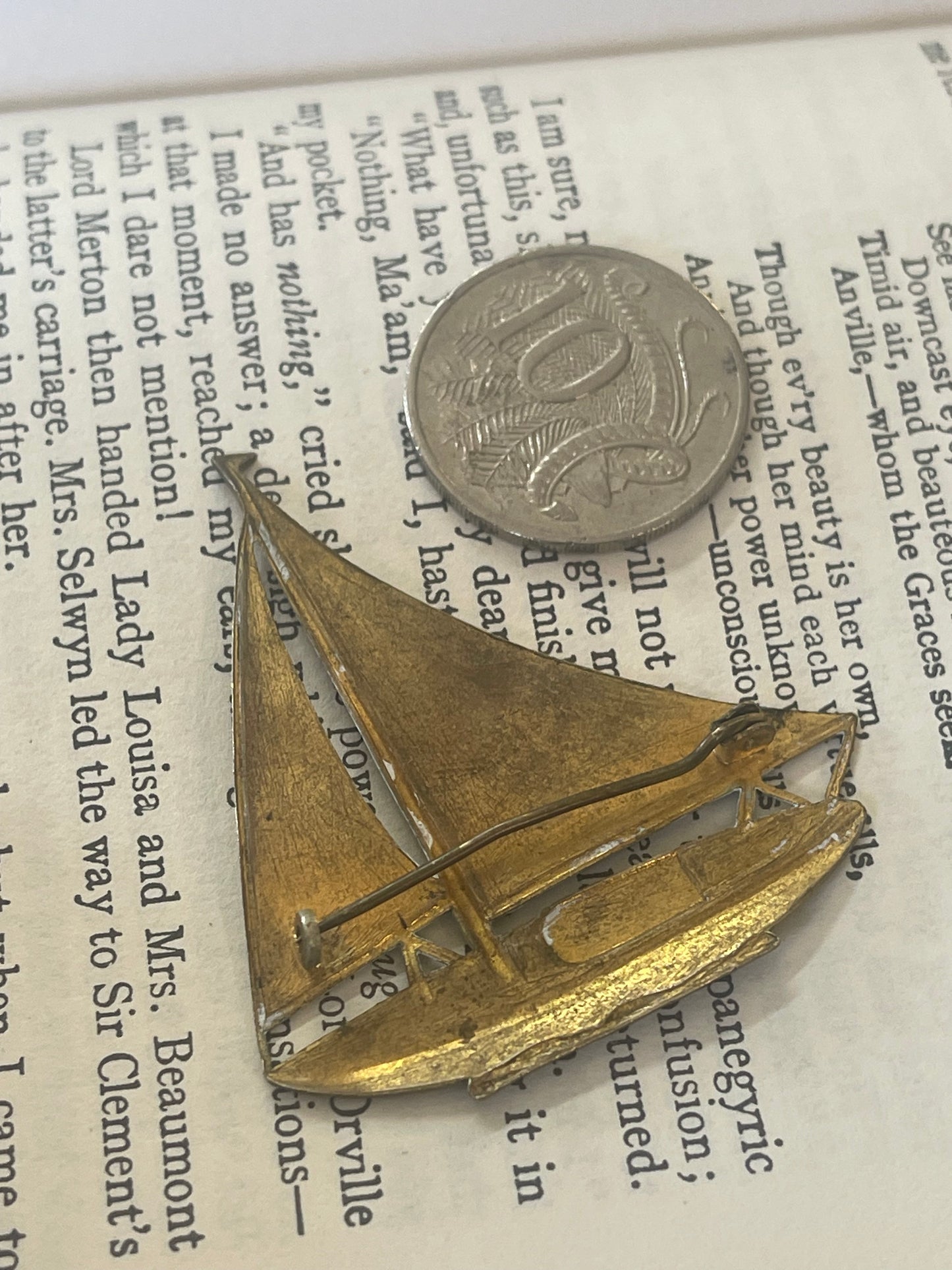 Vintage 1930s Brass Sailing Yacht brooch