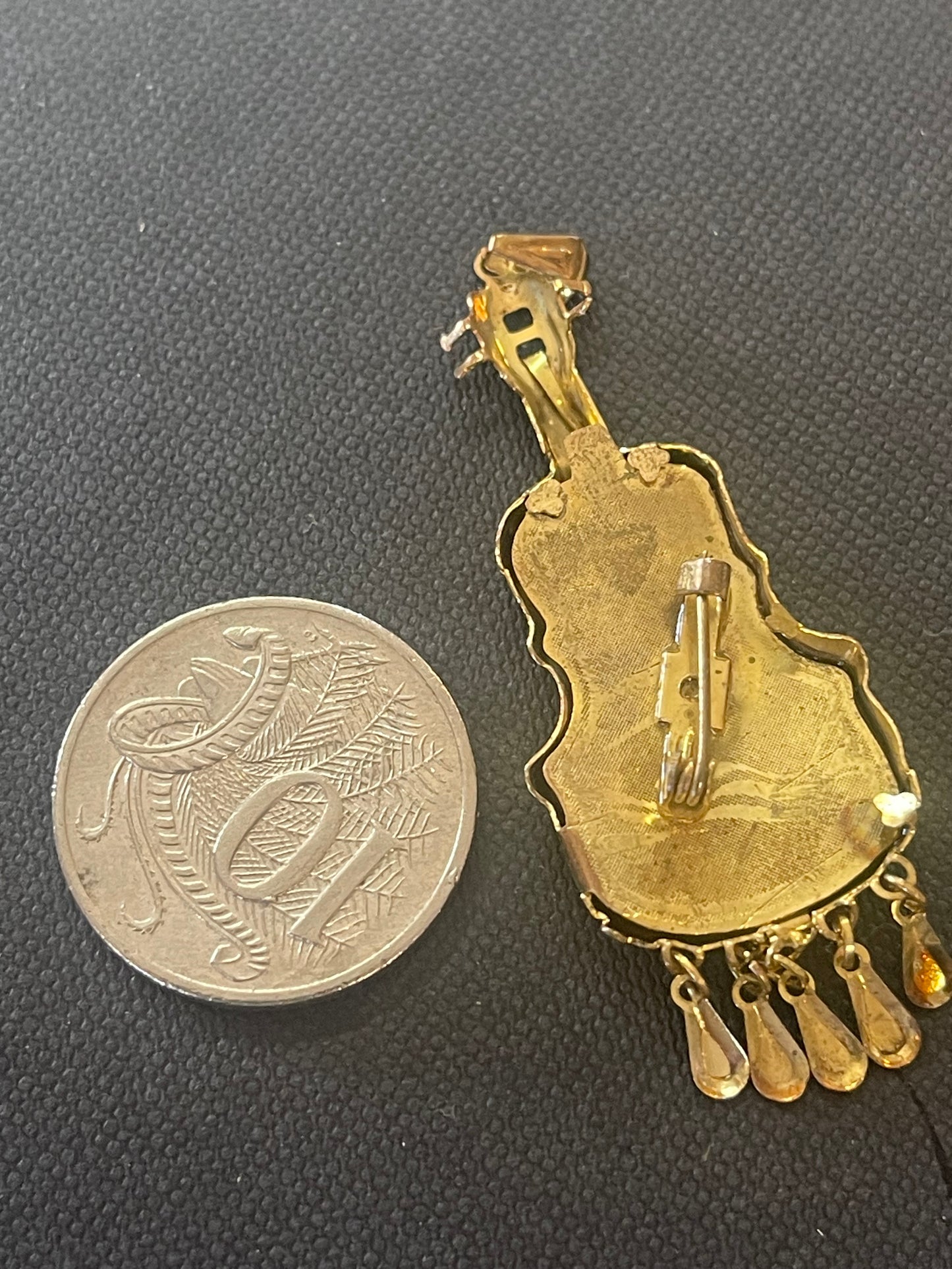 Vintage 1930s Brass Guitar Mandolin brooch/ pendant