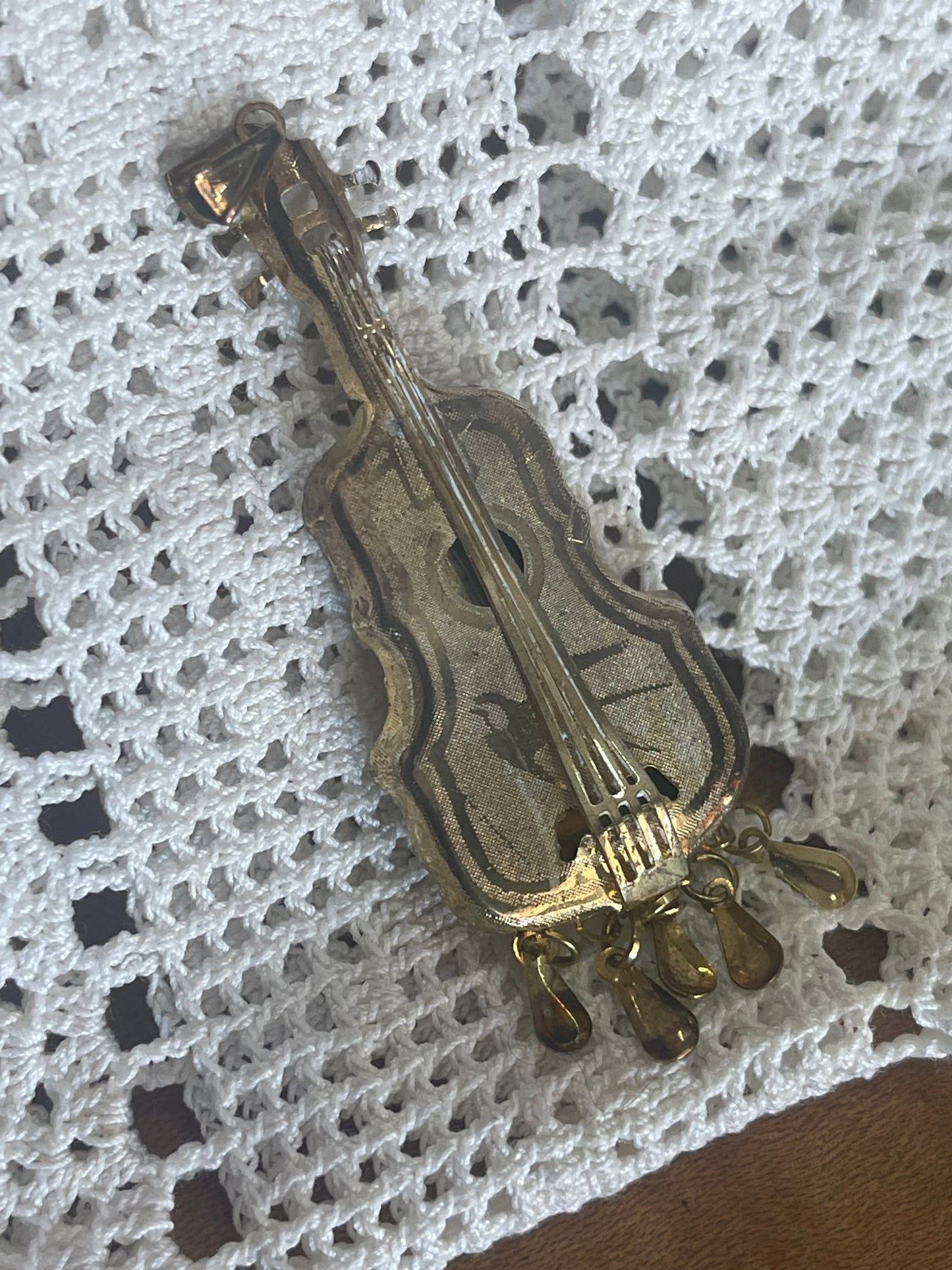 Vintage 1930s Brass Guitar Mandolin brooch/ pendant