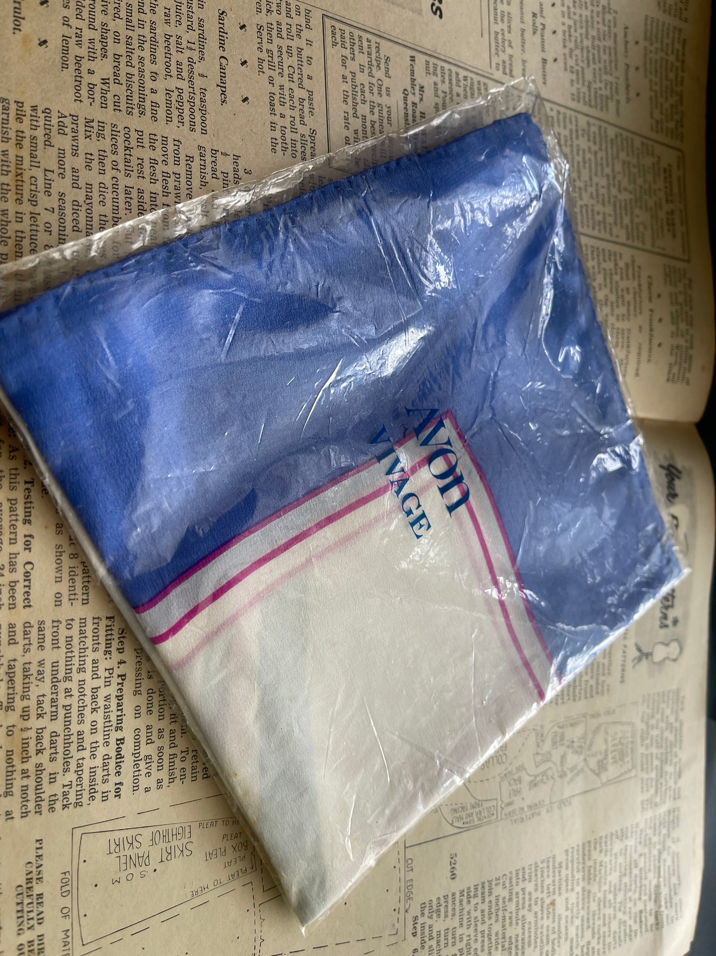 Vintage Avon Silk Scarf – Made in Japan (Soft Pink Blue Abstract Design)