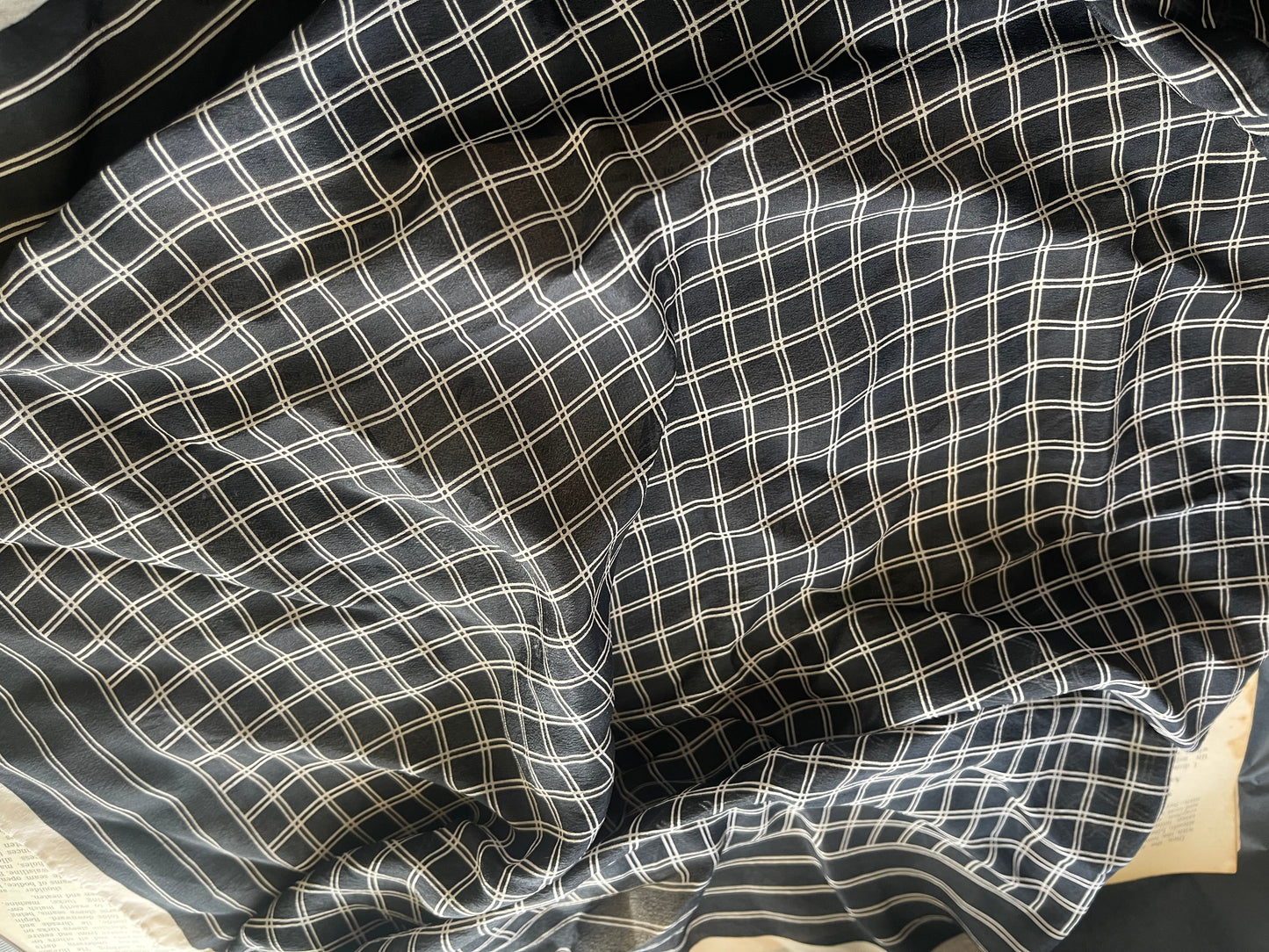 Vintage Oroton Silk Scarf – Black Grid Design