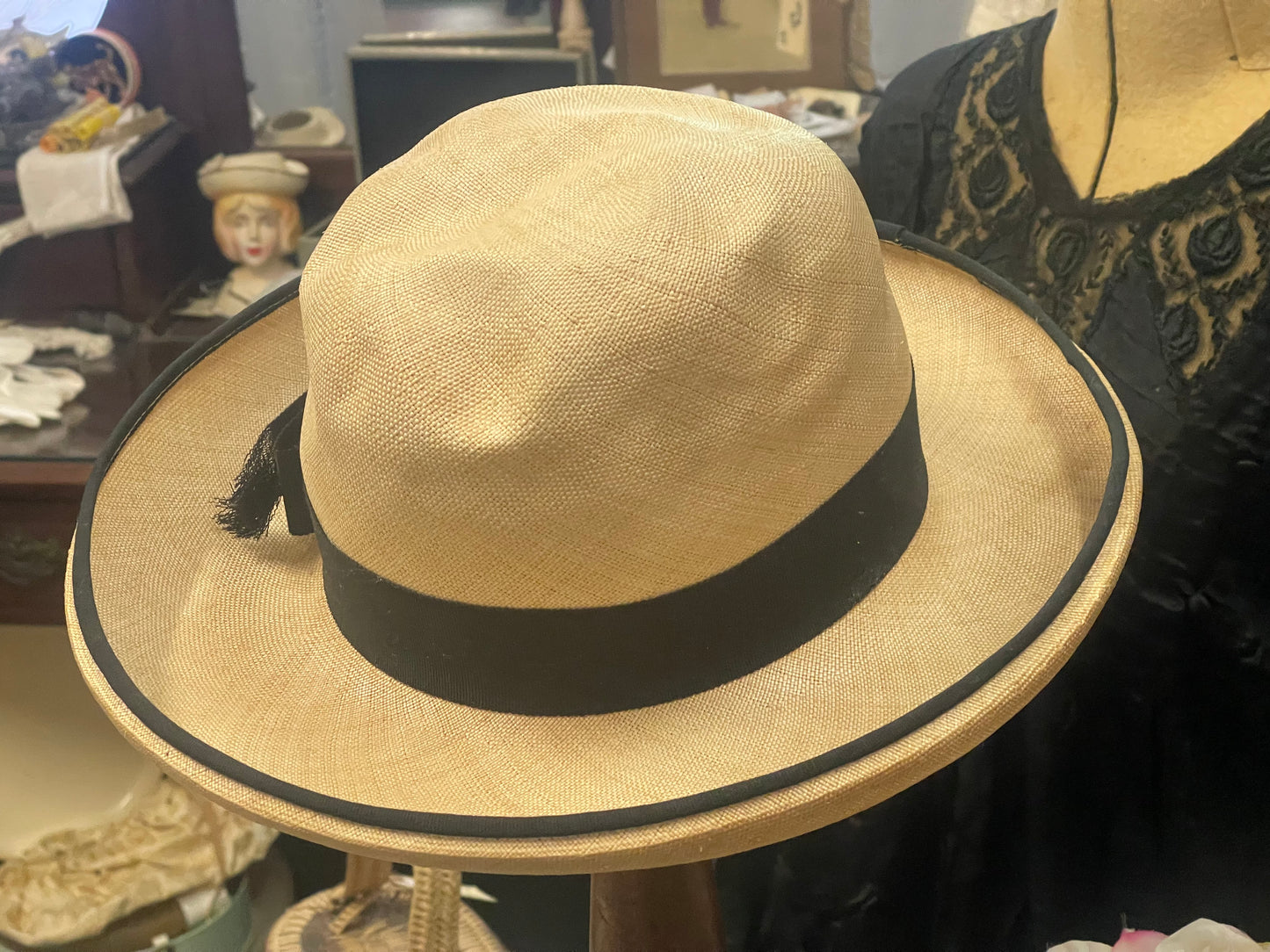 Vintage Straw Hat – Wide Brim with Black Band (c.1980s–90s)