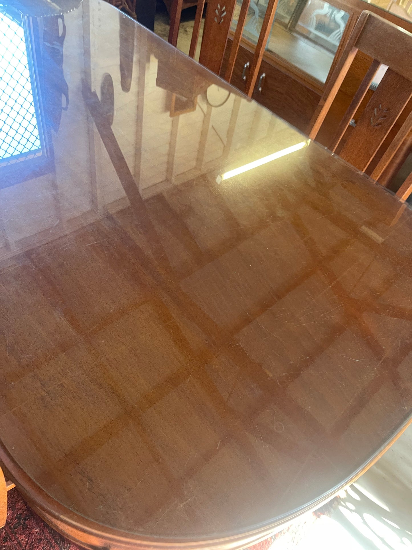 Art Deco Queensland Maple Dining Table with Glass Top – c.1930s
