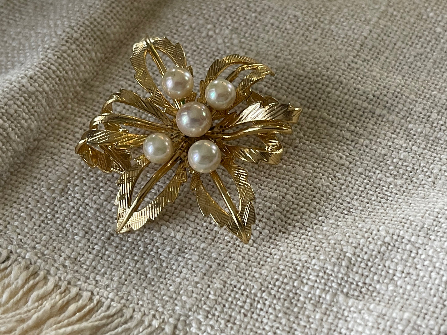 Vintage Faux Pearl Floral Spray Brooch (c.1950s–60s)