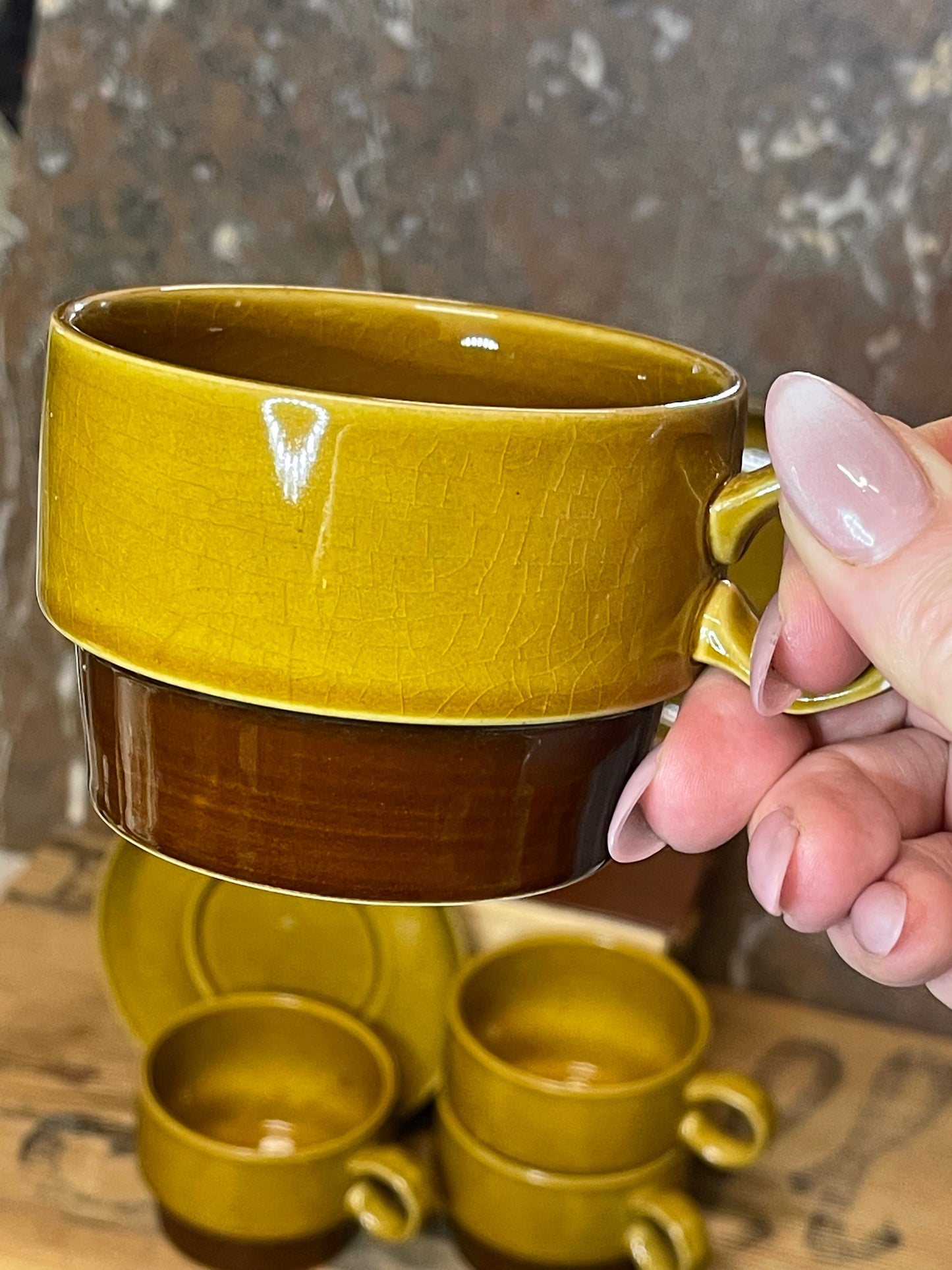 Vintage Ekco “Eternia – Lugano” Stoneware Cups & Saucers (Japan, c.1970s)