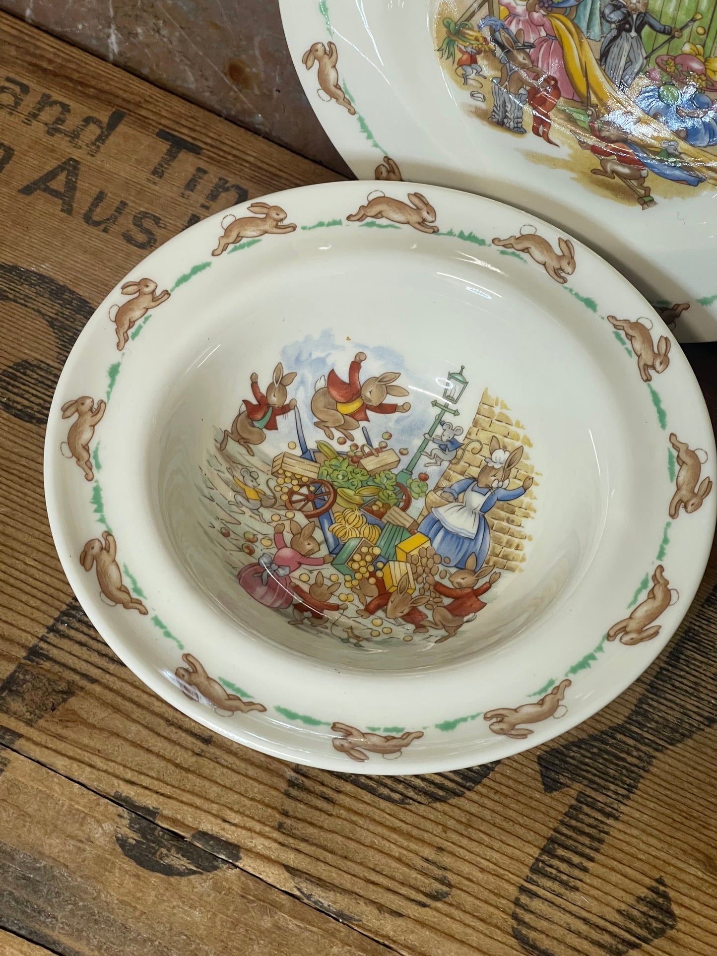 Royal Doulton Bunnykins Plate & Bowl Set – Market Scene & Dressing Up