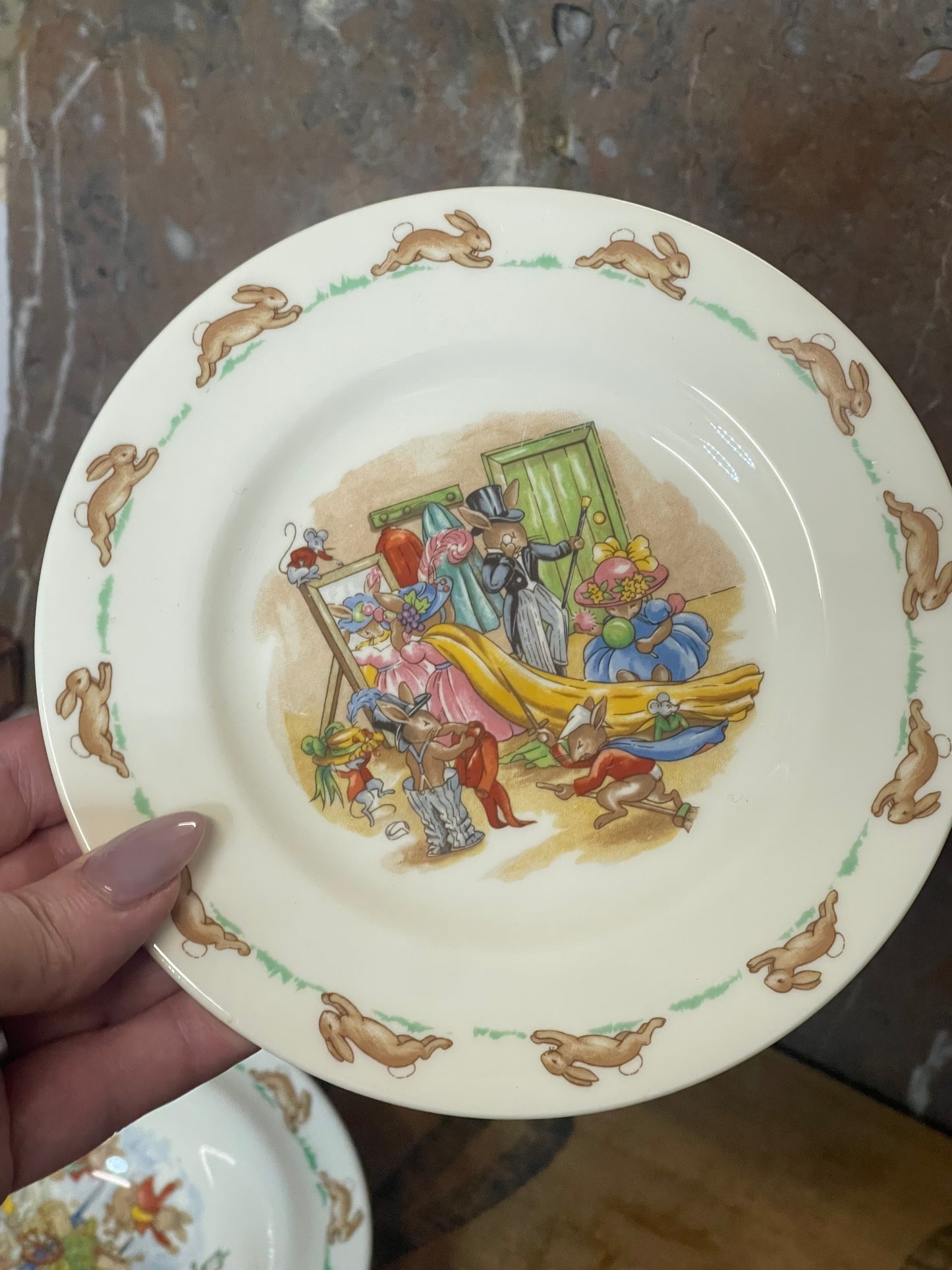Royal Doulton Bunnykins Plate & Bowl Set – Market Scene & Dressing Up