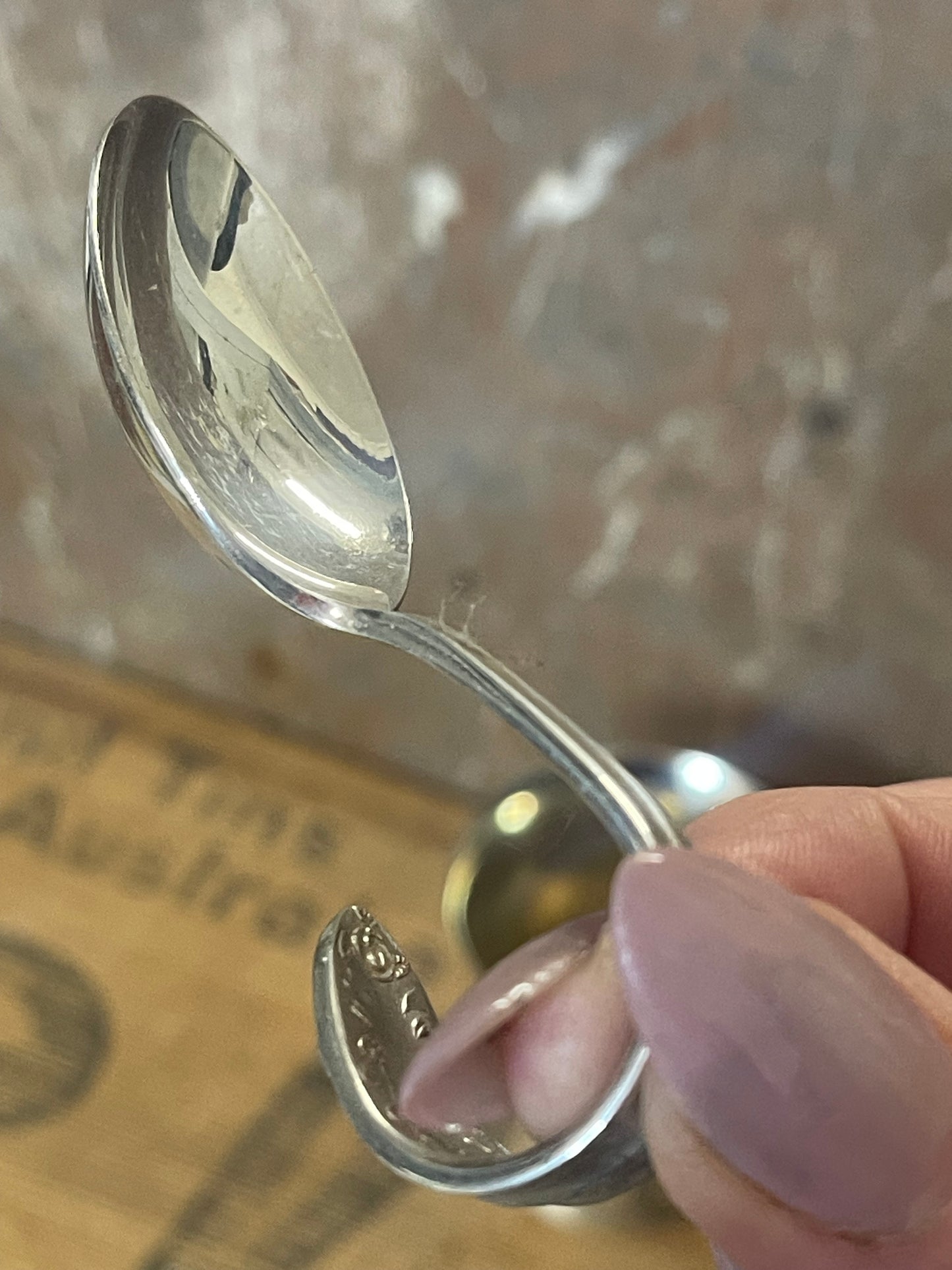 Vintage silver plate baby gift, mug, spoon and food pusher