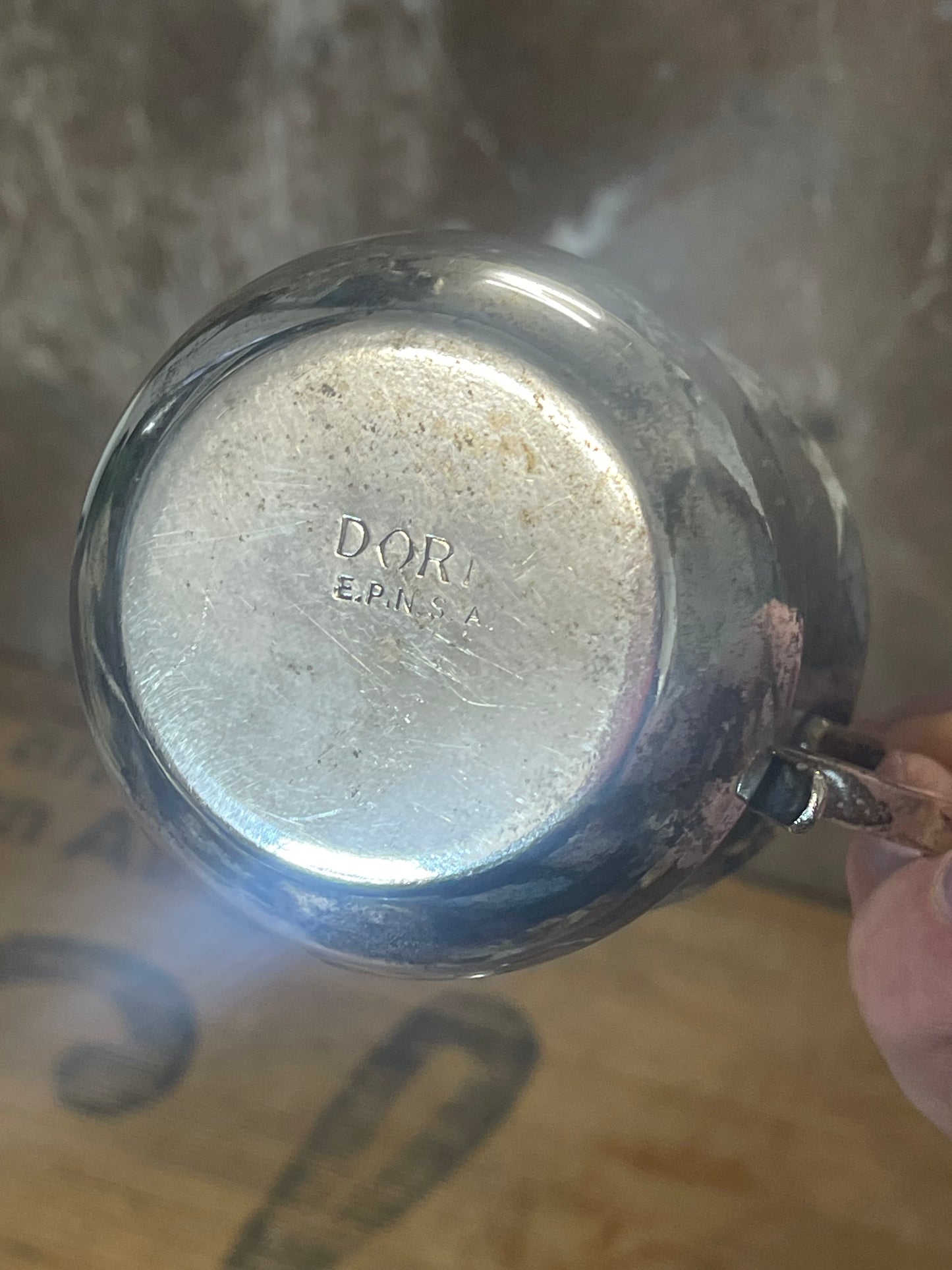 Vintage silver plate baby gift, mug, spoon and food pusher