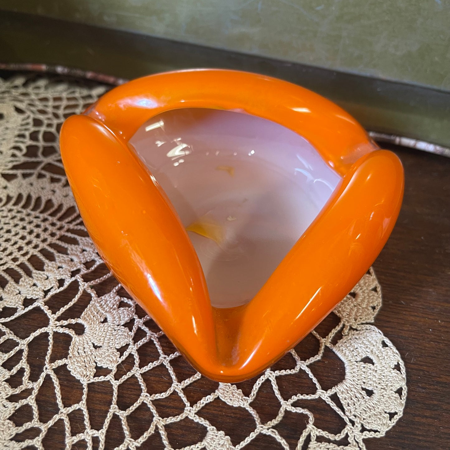 Handblown Orange Murano-Style Art Glass Bowl — Mid-Century Sculptural Dish or Ashtray
