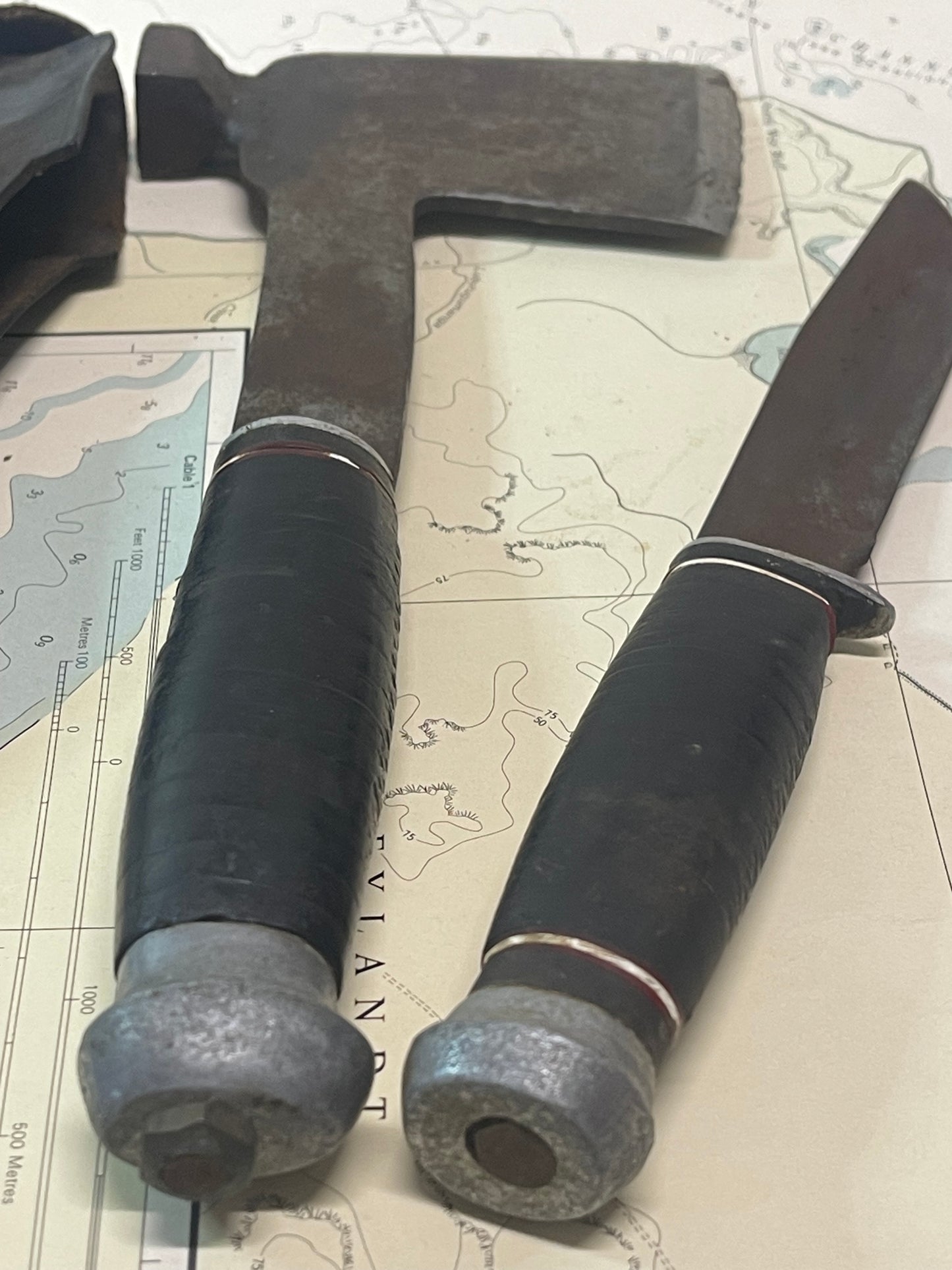 Vintage Military Field Hatchet & Knife Set with Leather Sheath (c.1940s–50s)