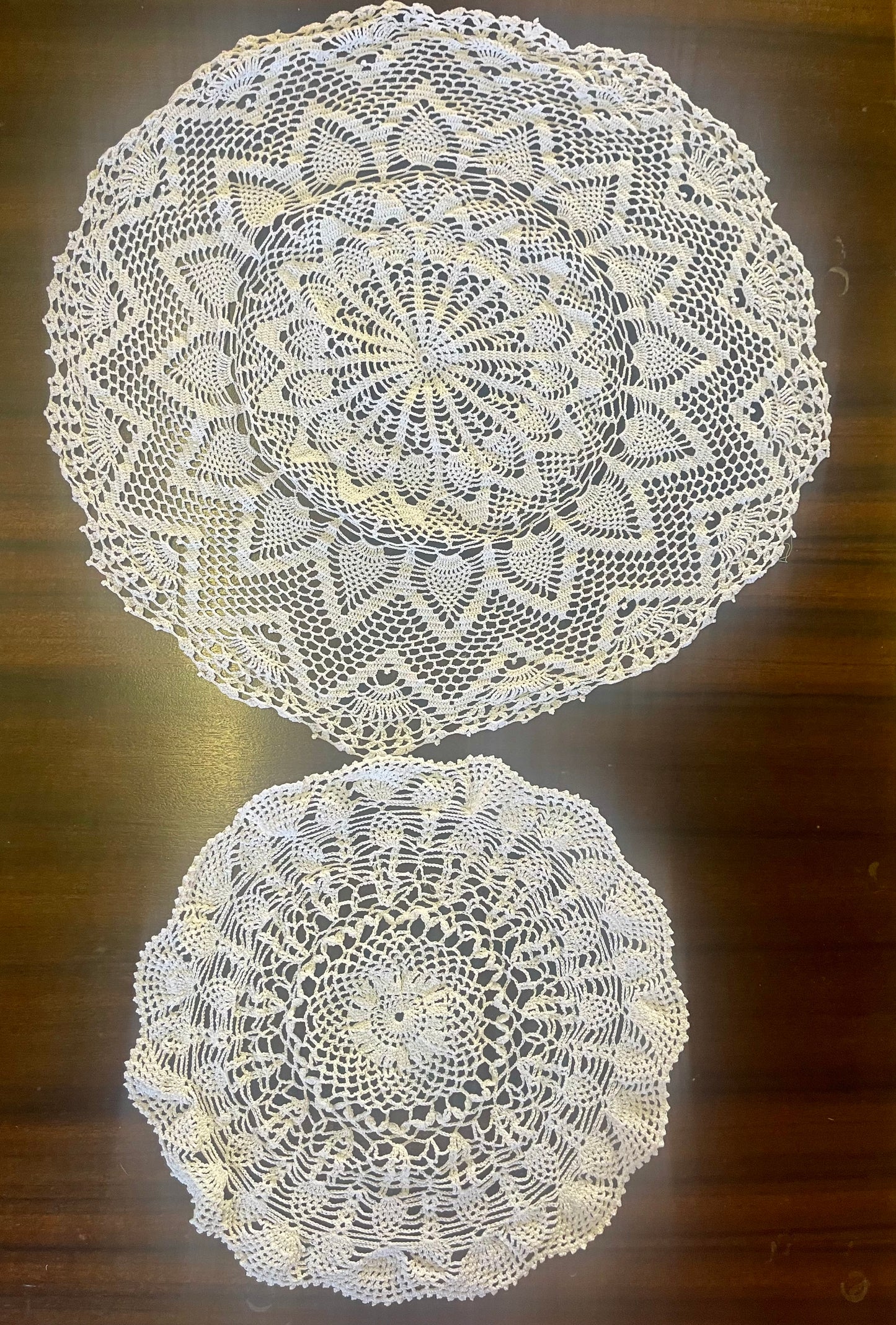 Hand-Crocheted White Cotton Vintage Doilies – Set of 2