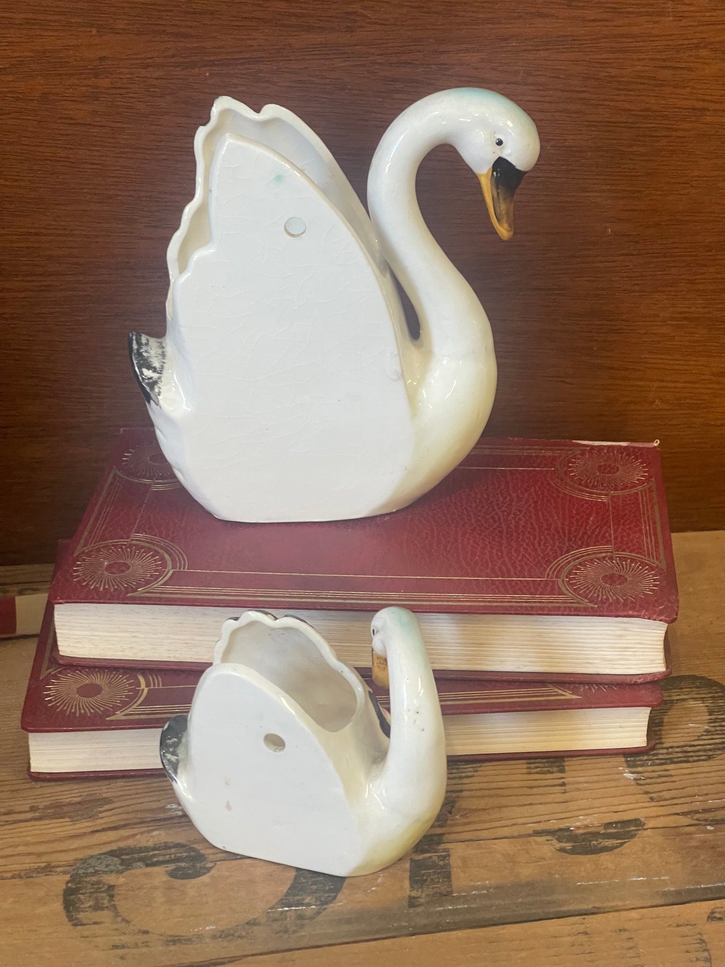 Vintage Pair of Swans standing or wall pocket vases c.1950s