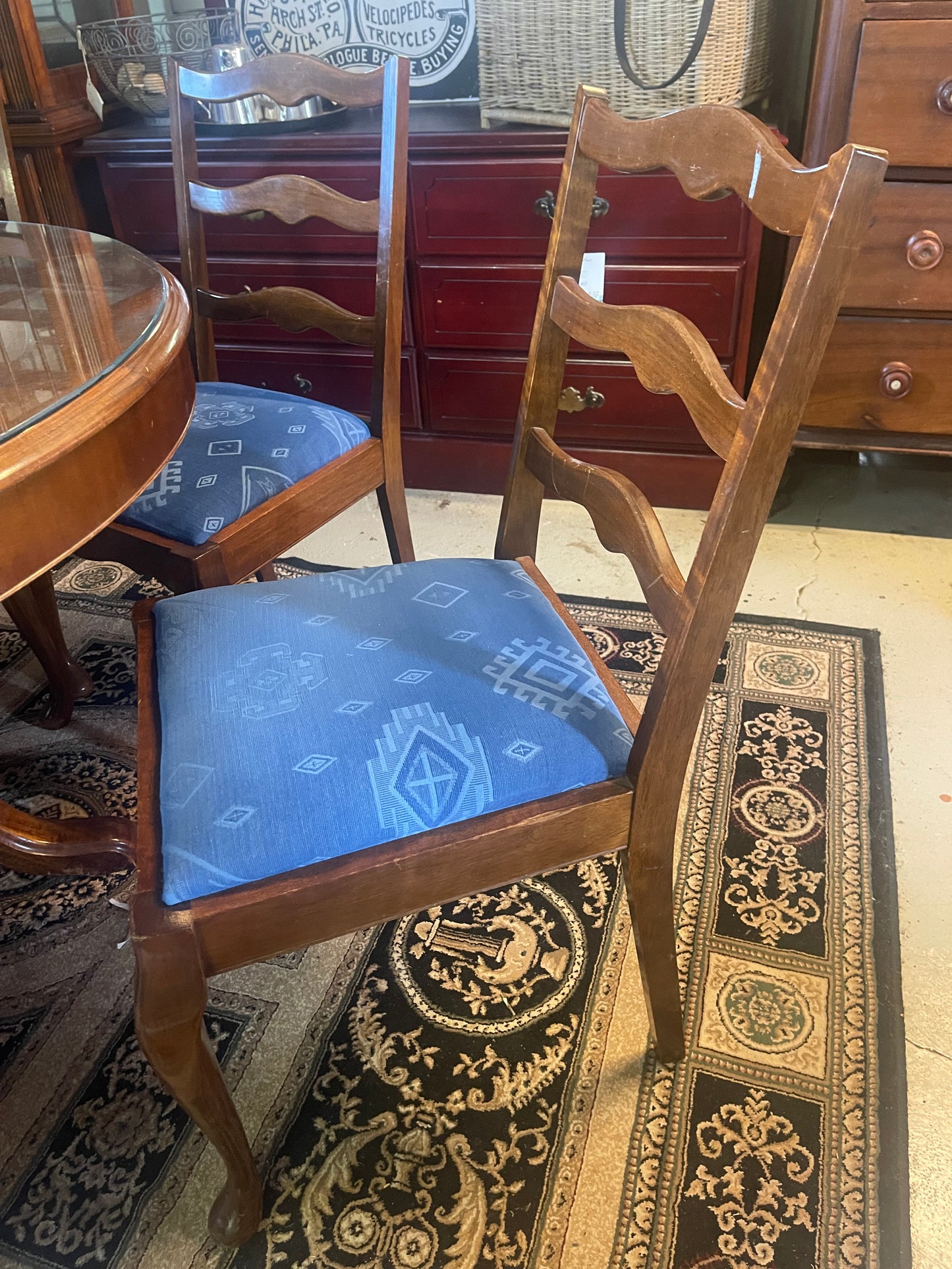 Vintage Round Rosewood Veneer Dining Table with Glass Top & Six Chairs