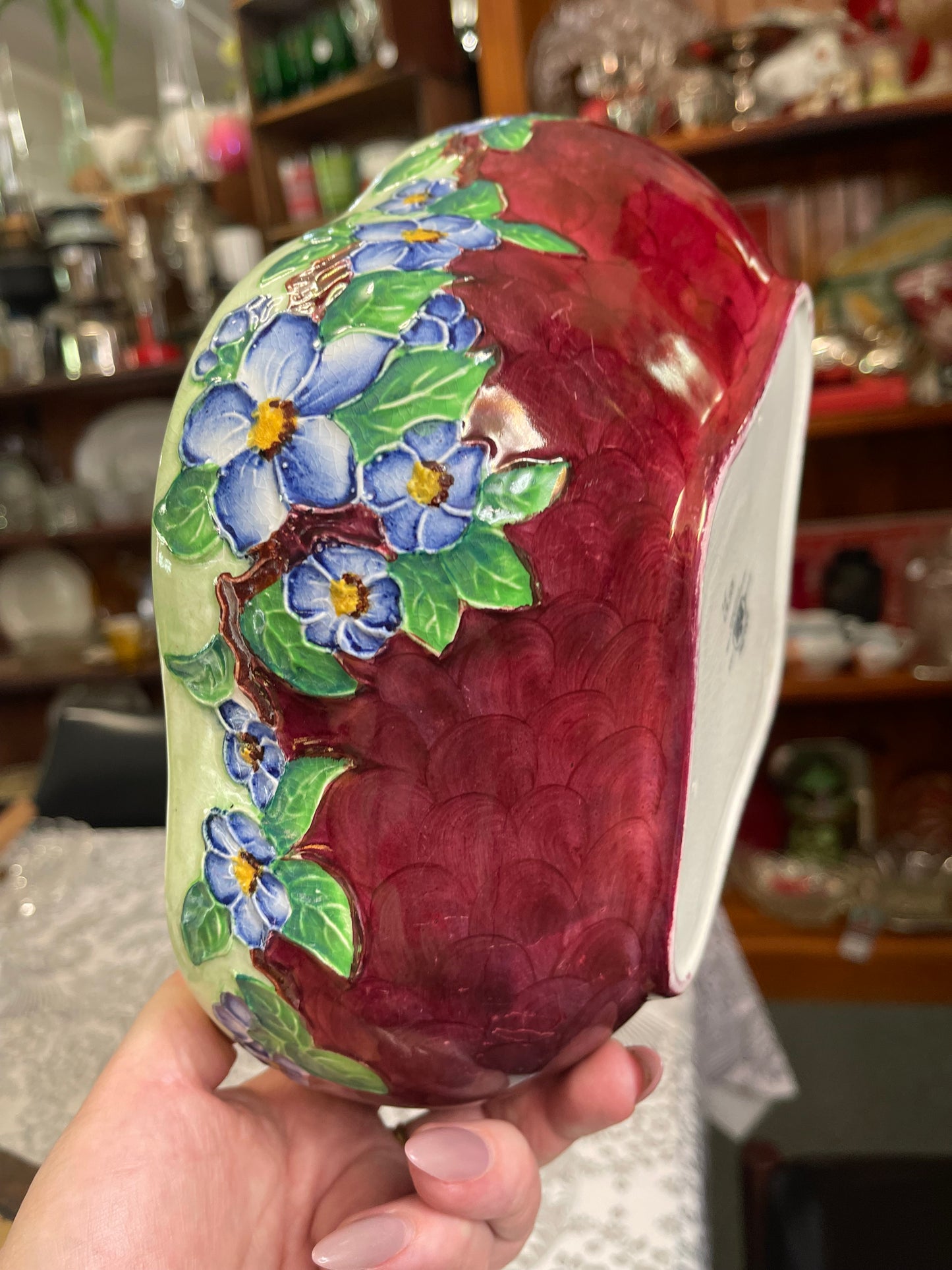 Vintage 1930s Maling Ware Jardiniere Planter – Purple & Blue Floral
