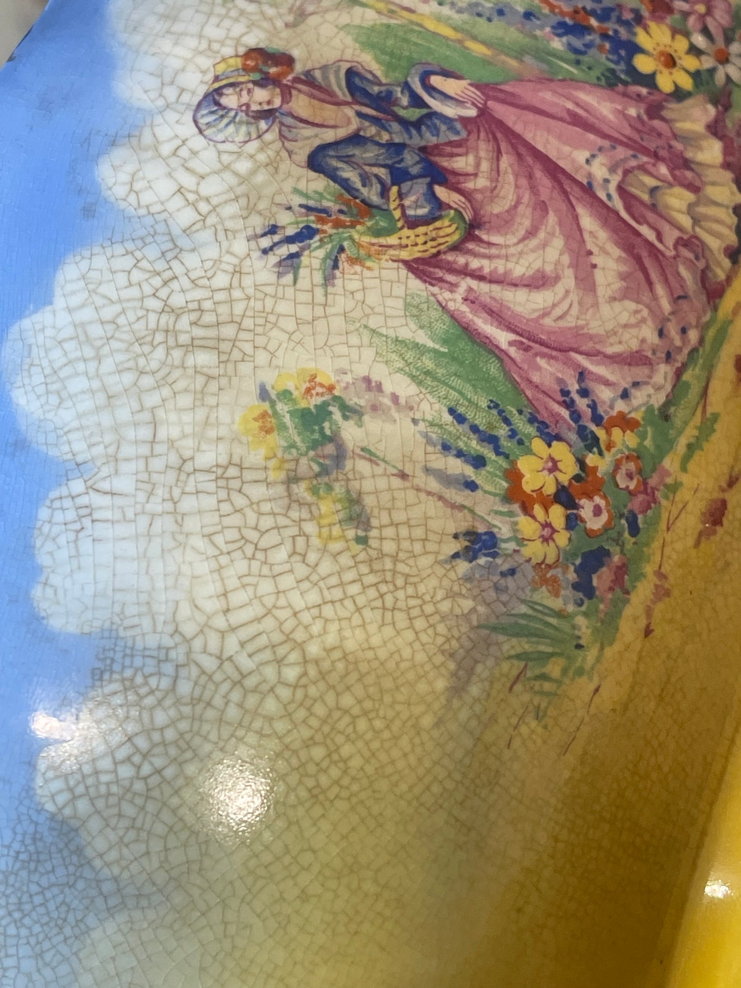 Vintage Modern Crescent England Hand-Painted Bowl – Lady & Garden Scene
