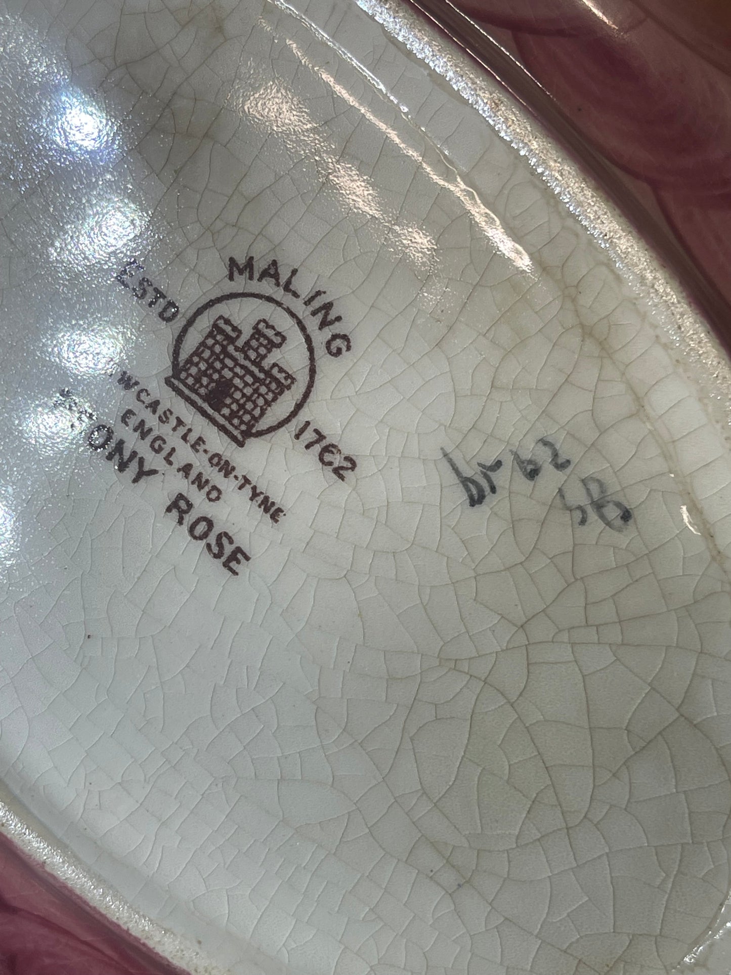 Vintage Maling Ware “Peony Rose” Oval Bowl – Hand-Painted Floral Design